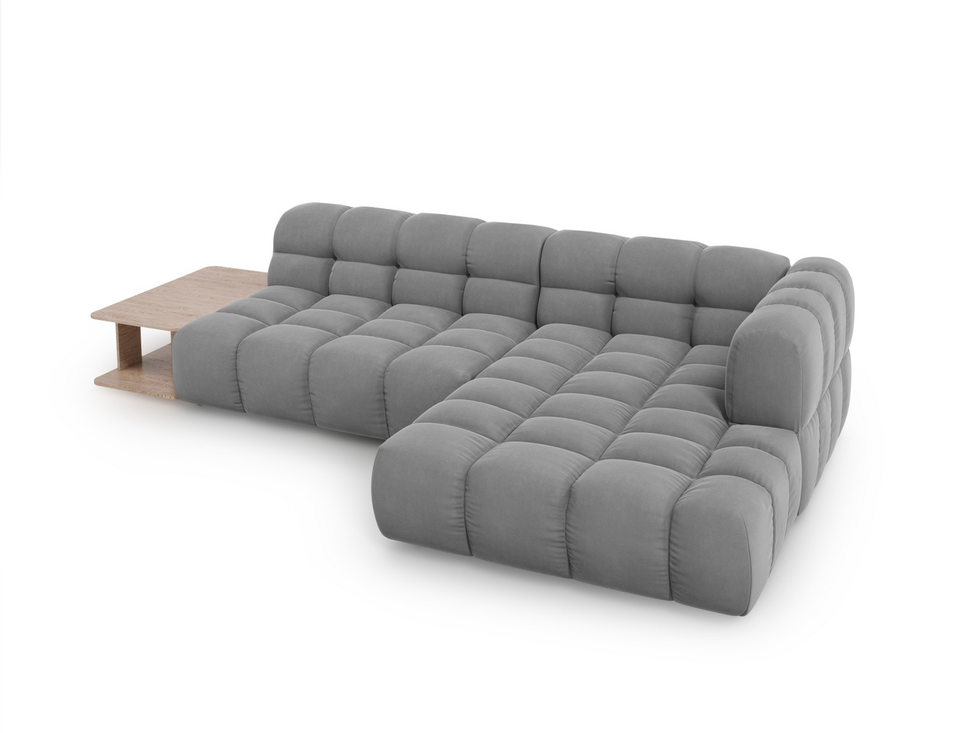 Cosmopolitan Design højrevendt velourmodulhjørnesofa, "Sky", 4-personers, 297 × 162 × 70 cm, Casino, sorte plastben