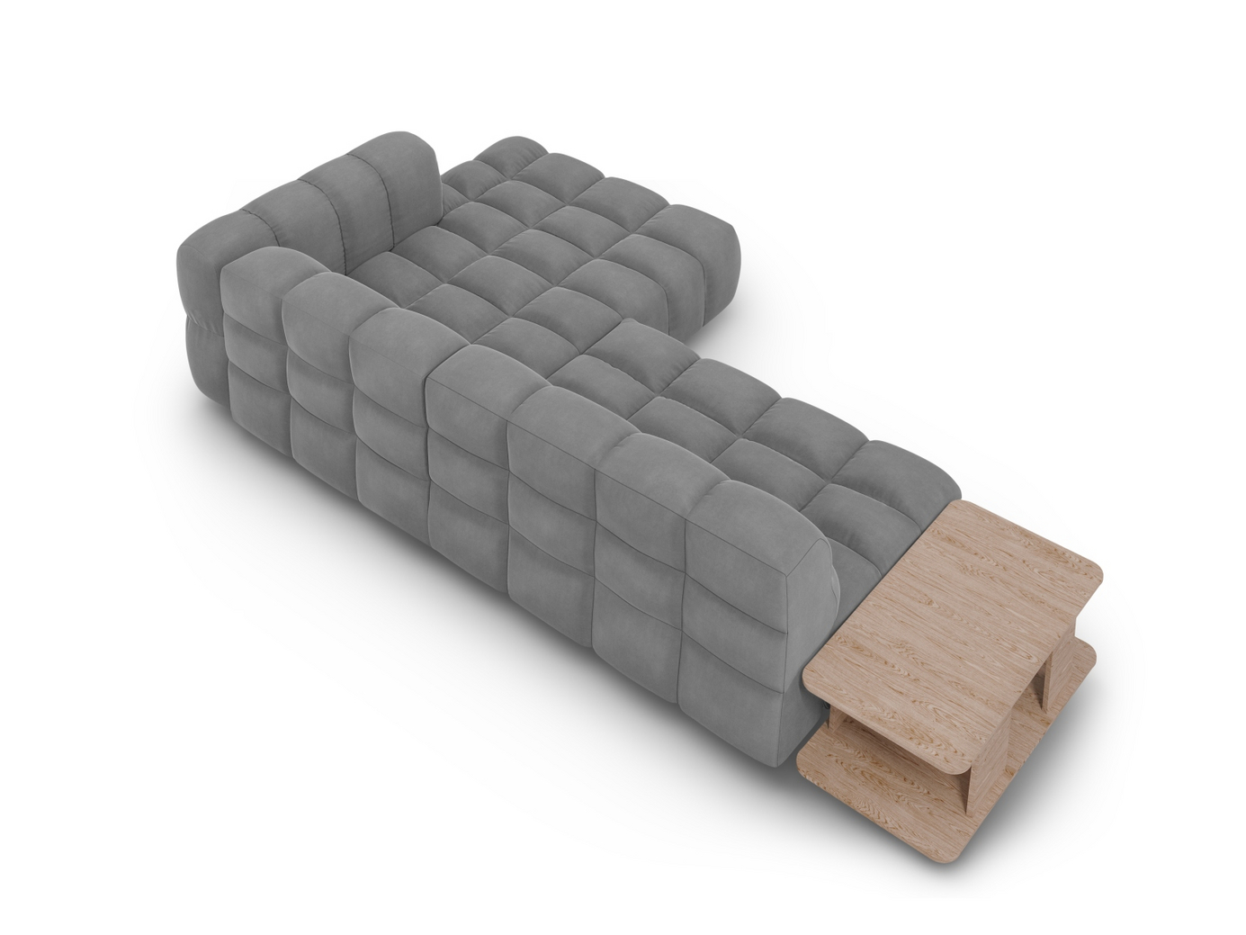 Cosmopolitan Design højrevendt velourmodulhjørnesofa, "Sky", 4-personers, 297 × 162 × 70 cm, Casino, sorte plastben