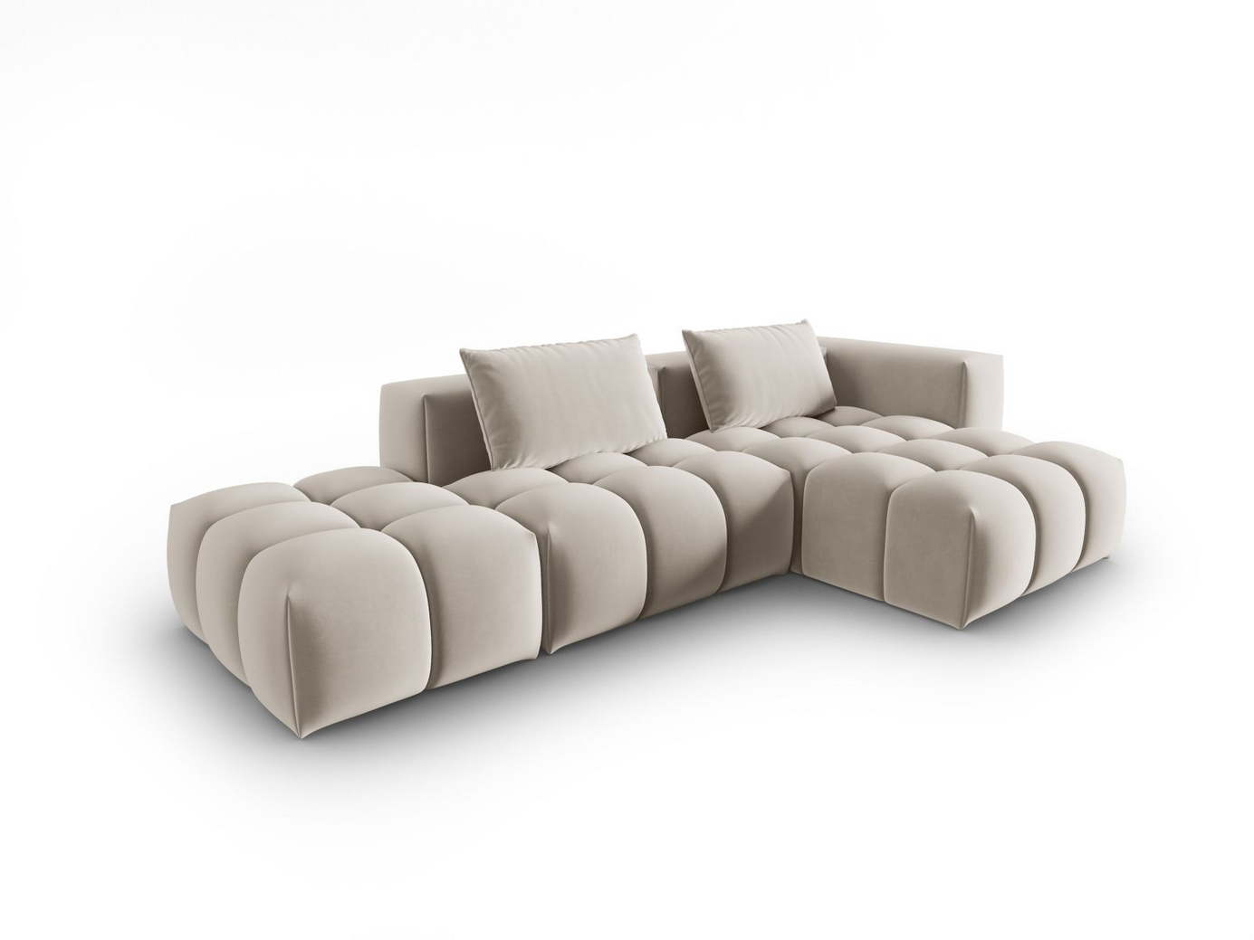 Cosmopolitan Design højrevendt velourmodulhjørnesofa, "Verona", 4-personers, 265 × 145 × 70 cm, Casino, sorte plastben