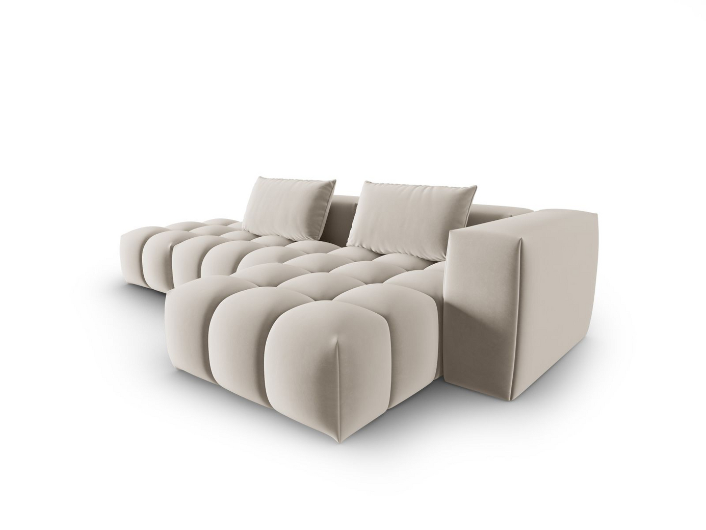 Cosmopolitan Design højrevendt velourmodulhjørnesofa, "Verona", 4-personers, 265 × 145 × 70 cm, Casino, sorte plastben