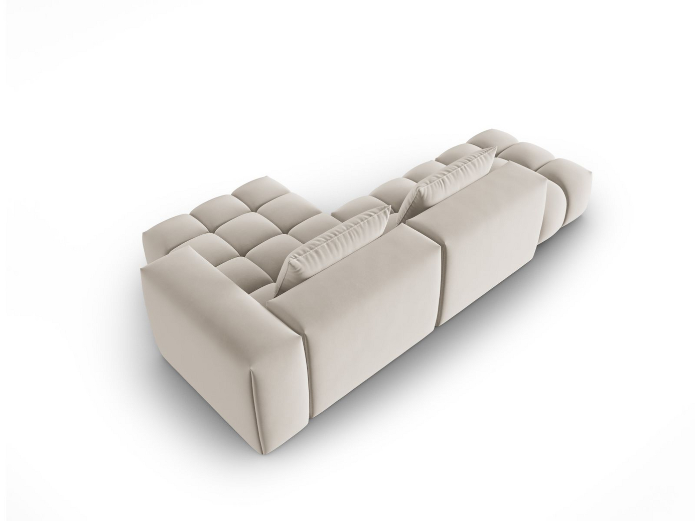 Cosmopolitan Design højrevendt velourmodulhjørnesofa, "Verona", 4-personers, 265 × 145 × 70 cm, Casino, sorte plastben
