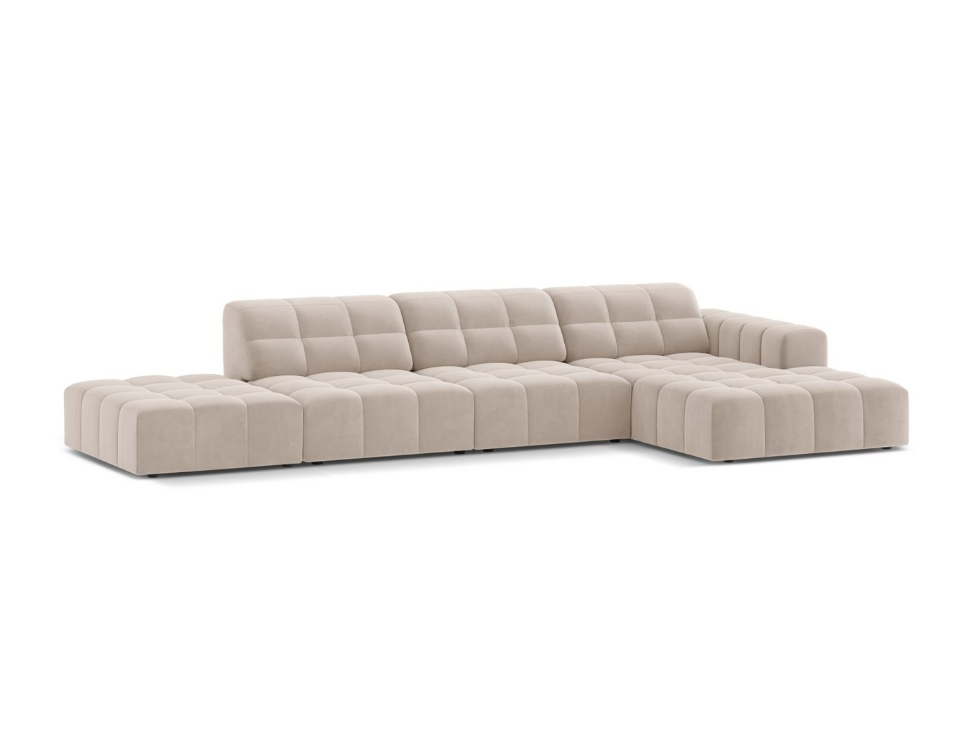 Cosmopolitan Design højrevendt velourhjørnesofa, "Chicago", 5-personers, 348 × 167 × 78 cm, Venus, sorte plastben