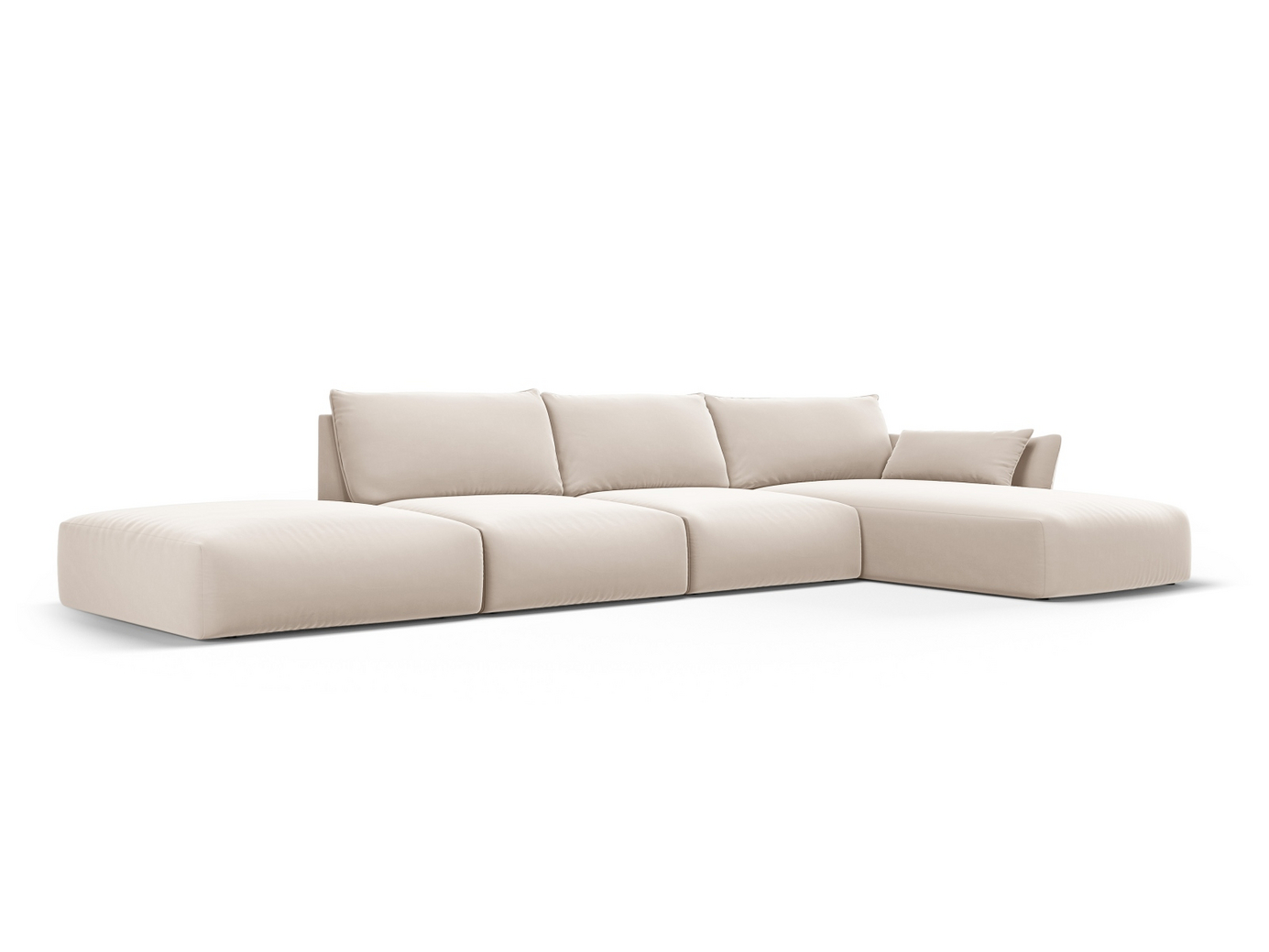 Cosmopolitan Design højrevendt velourhjørnesofa, "Matera", 5-personers, 364 × 171 × 85 cm, Salvador, sorte plastben