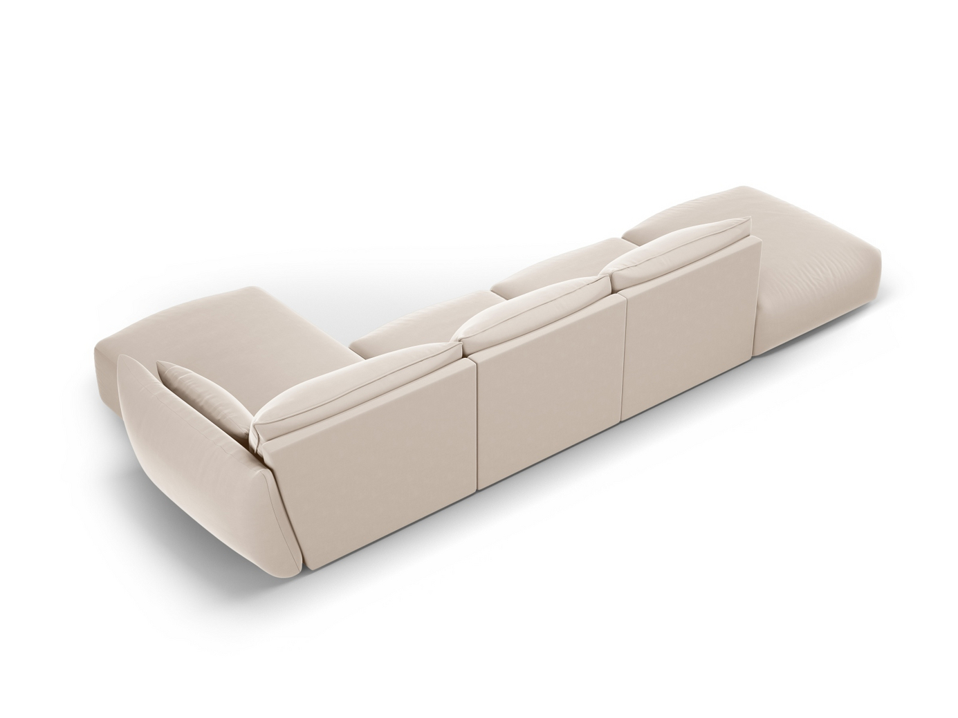 Cosmopolitan Design højrevendt velourhjørnesofa, "Matera", 5-personers, 364 × 171 × 85 cm, Salvador, sorte plastben