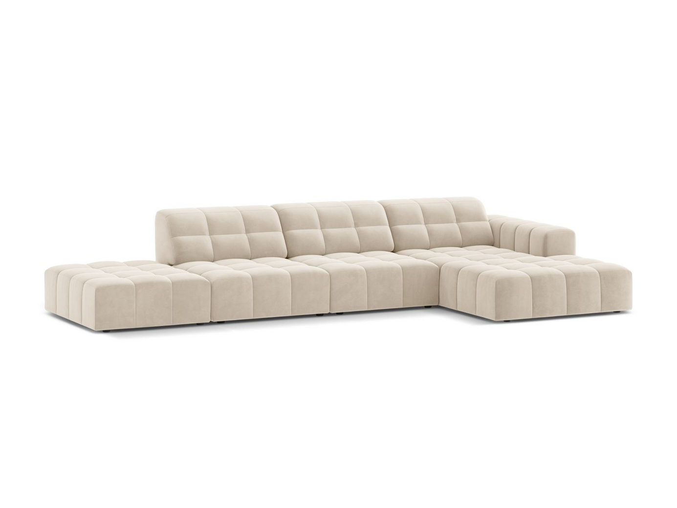 Cosmopolitan Design højrevendt velourhjørnesofa, "Chicago", 5-personers, 348 × 167 × 78 cm, Bluvel, sorte plastben