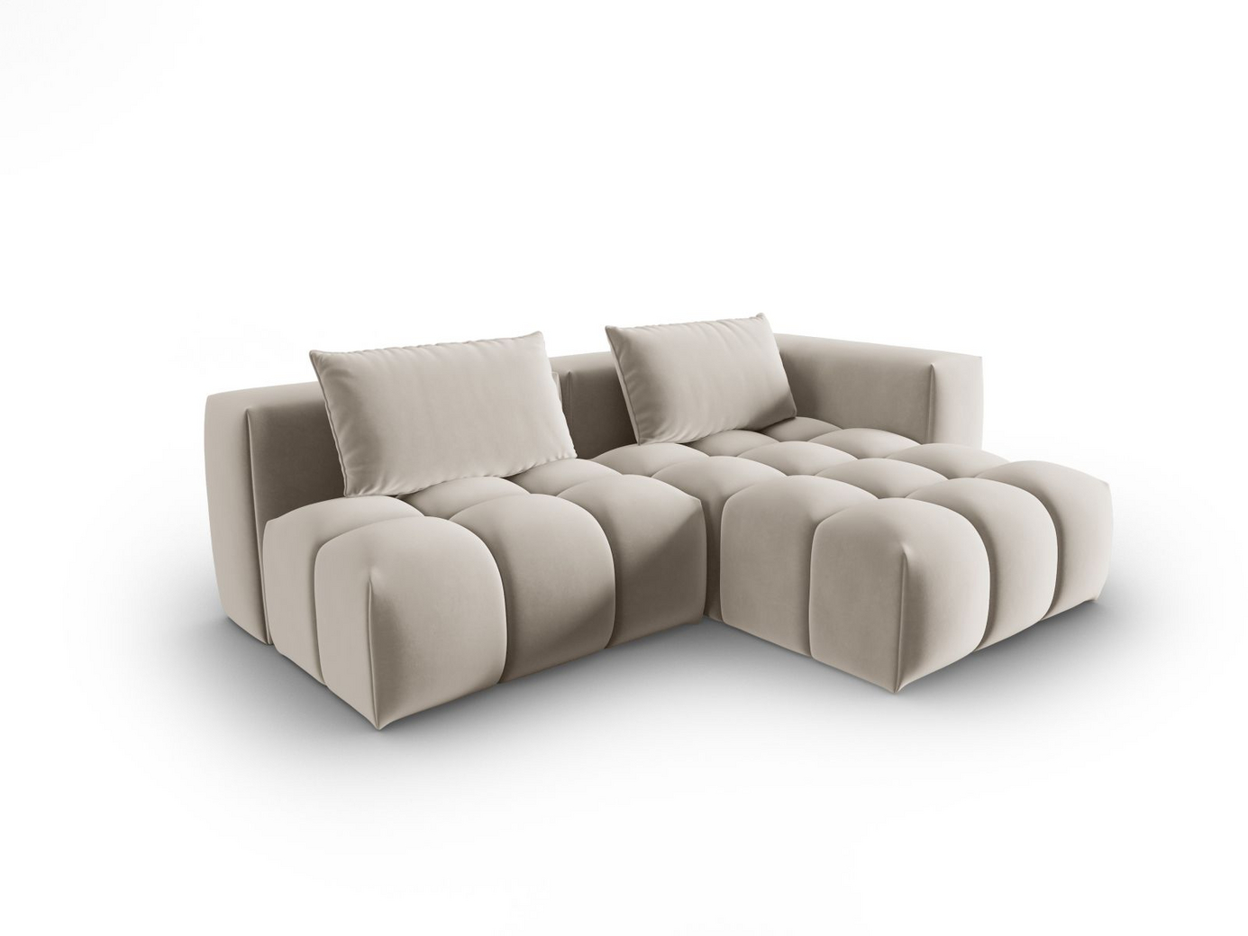 Cosmopolitan Design højrevendt velourmodulhjørnesofa, "Verona", 3-personers, 205 × 145 × 70 cm, Casino, sorte plastben