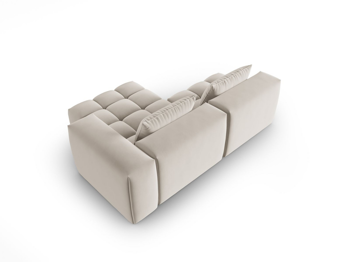 Cosmopolitan Design højrevendt velourmodulhjørnesofa, "Verona", 3-personers, 205 × 145 × 70 cm, Casino, sorte plastben