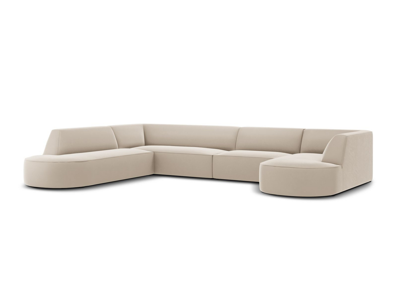Cosmopolitan Design venstrevendt velourpanoramahjørnesofa, "Siena", 7-personers, 366 × 273 × 69 cm, Salvador, sorte plastben, Variant RUL_44
