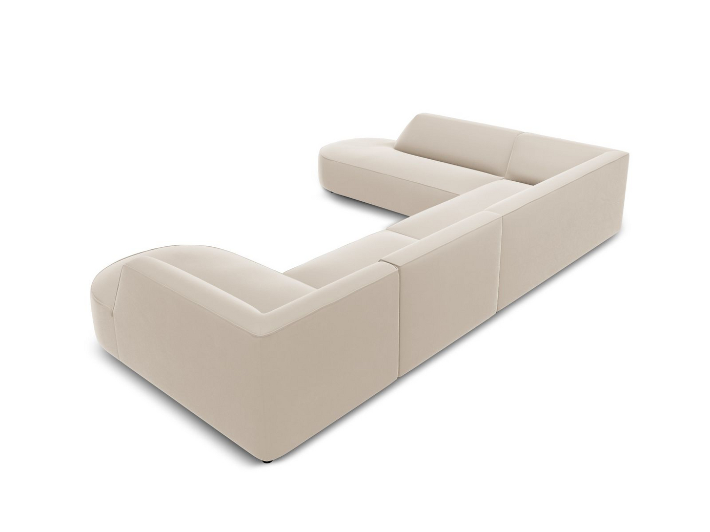 Cosmopolitan Design venstrevendt velourpanoramahjørnesofa, "Siena", 7-personers, 366 × 273 × 69 cm, Salvador, sorte plastben, Variant RUL_44