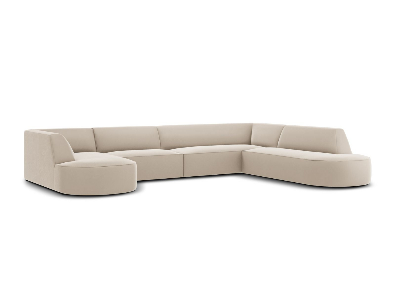 Cosmopolitan Design højrevendt velourpanoramahjørnesofa, "Siena", 7-personers, 366 × 273 × 69 cm, Salvador, sorte plastben, Variant RUR_44
