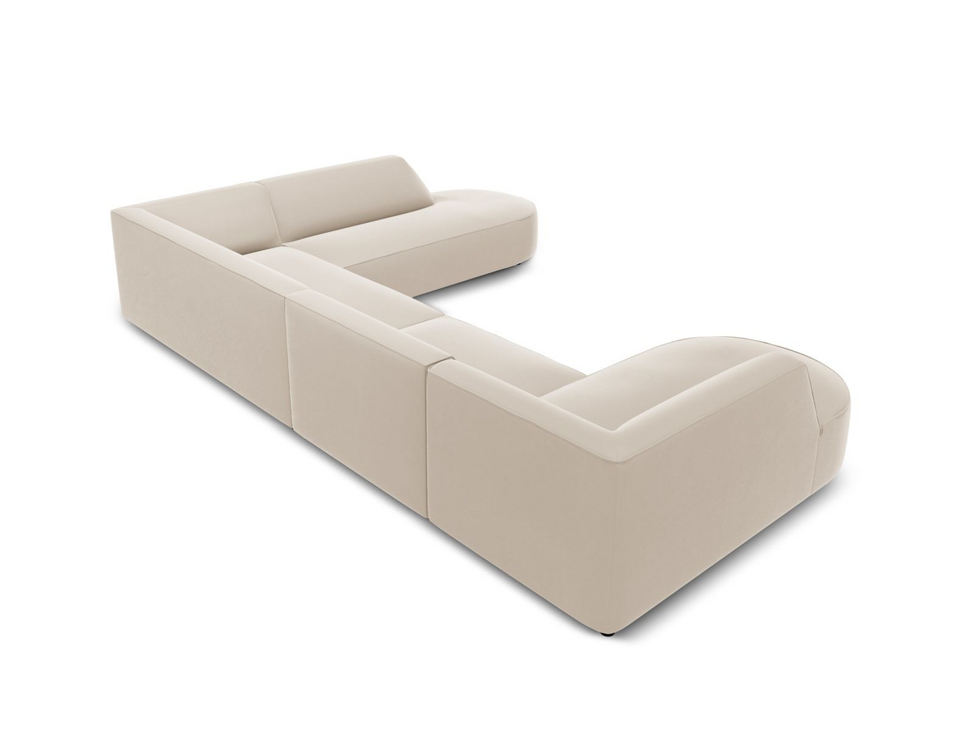 Cosmopolitan Design højrevendt velourpanoramahjørnesofa, "Siena", 7-personers, 366 × 273 × 69 cm, Salvador, sorte plastben, Variant RUR_44