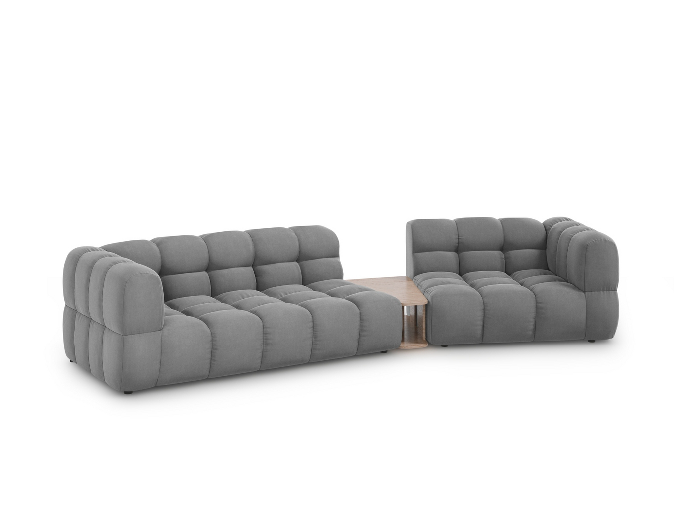 Cosmopolitan Design højrevendt velourmodulsofa, "Sky", 3-personers, 353 × 148 × 70 cm, Casino, sorte plastben