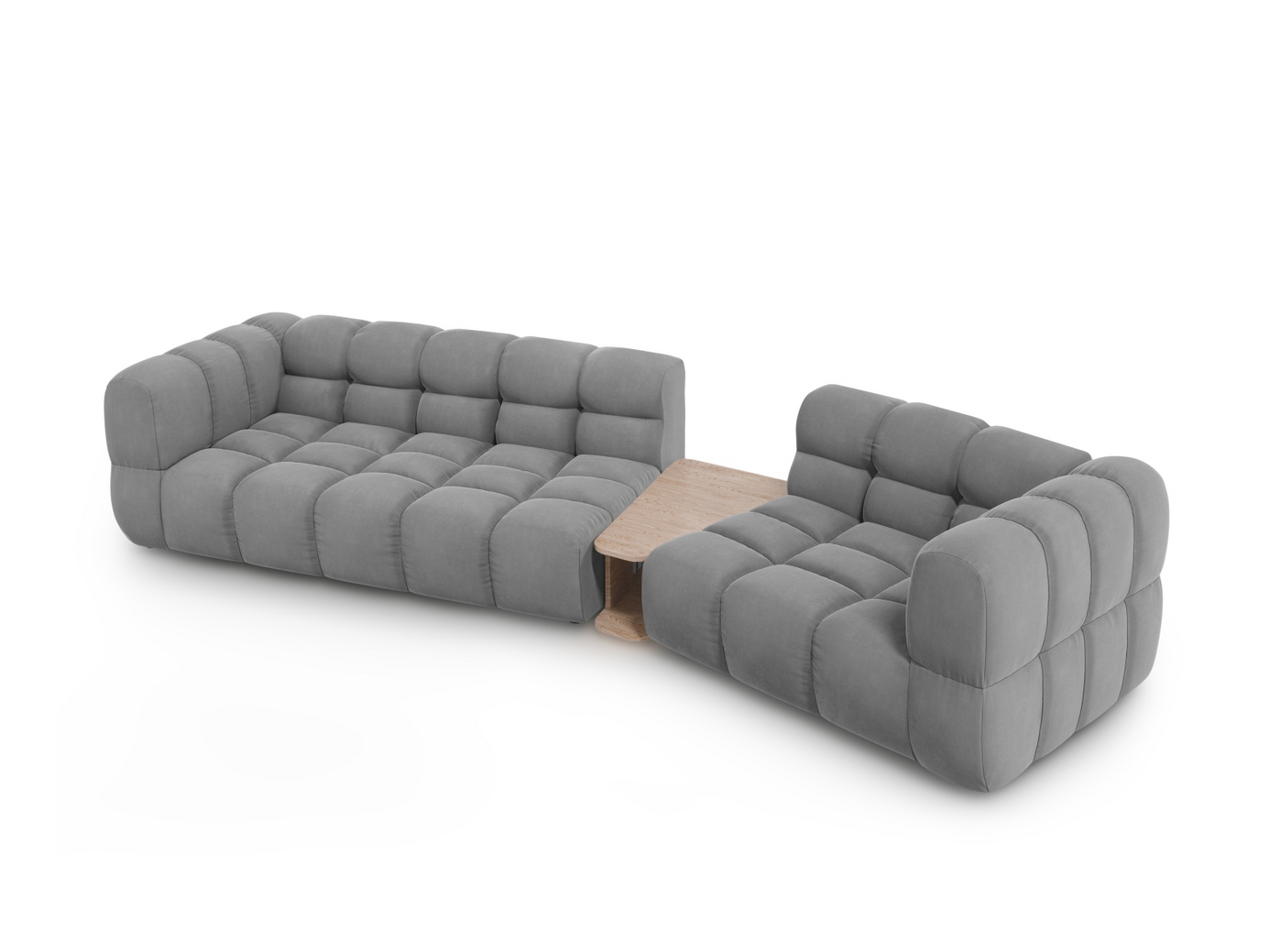 Cosmopolitan Design højrevendt velourmodulsofa, "Sky", 3-personers, 353 × 148 × 70 cm, Casino, sorte plastben
