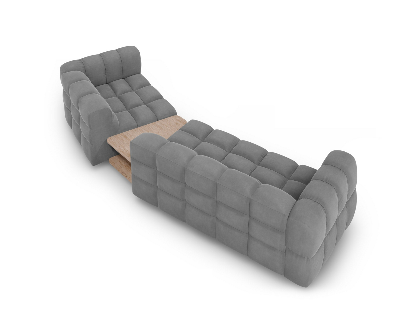 Cosmopolitan Design højrevendt velourmodulsofa, "Sky", 3-personers, 353 × 148 × 70 cm, Casino, sorte plastben