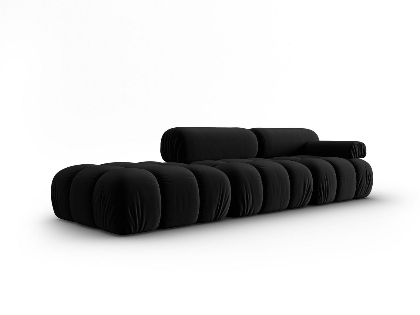 Cosmopolitan Design højrevendt velourmodulsofa, "Cortina", 4-personers, 282 × 94 × 70 cm, Bluvel, sorte plastben