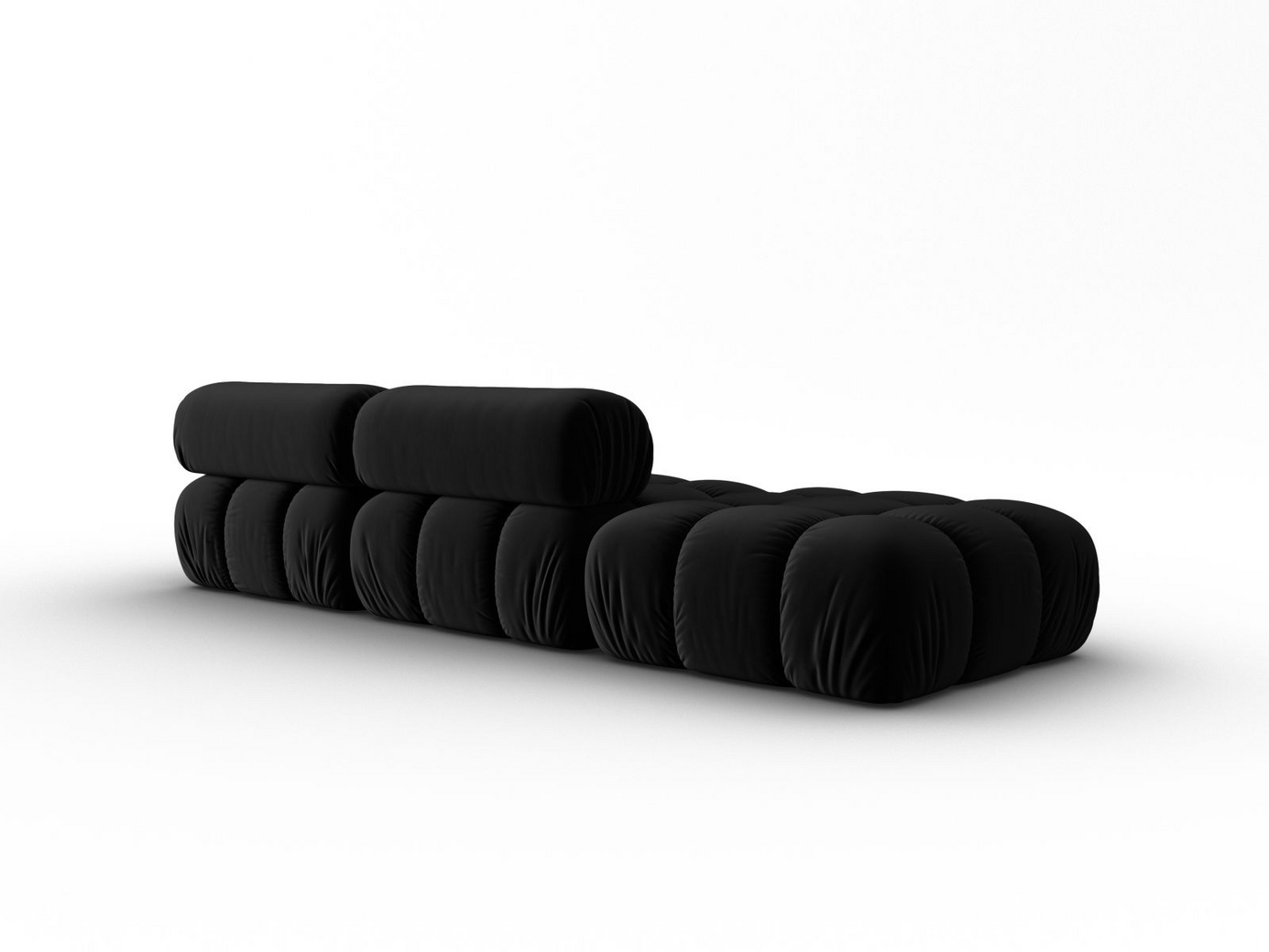 Cosmopolitan Design højrevendt velourmodulsofa, "Cortina", 4-personers, 282 × 94 × 70 cm, Bluvel, sorte plastben