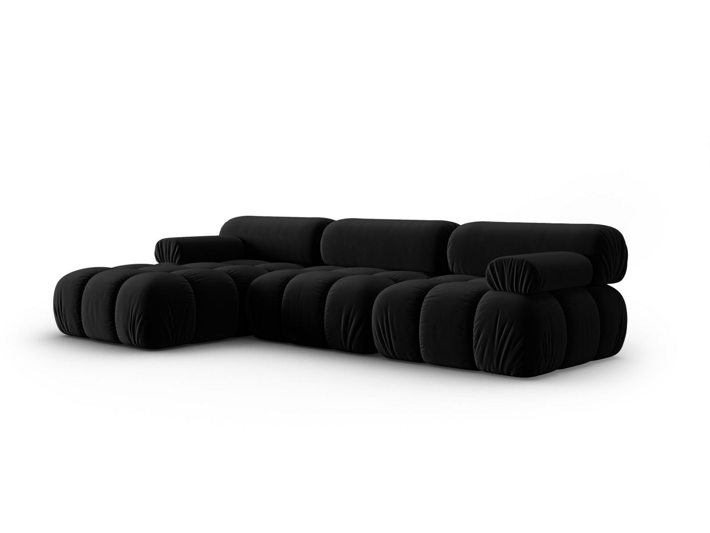 Cosmopolitan Design venstrevendt velourmodulhjørnesofa, "Cortina", 4-personers, 282 × 155 × 70 cm, Bluvel, sorte plastben