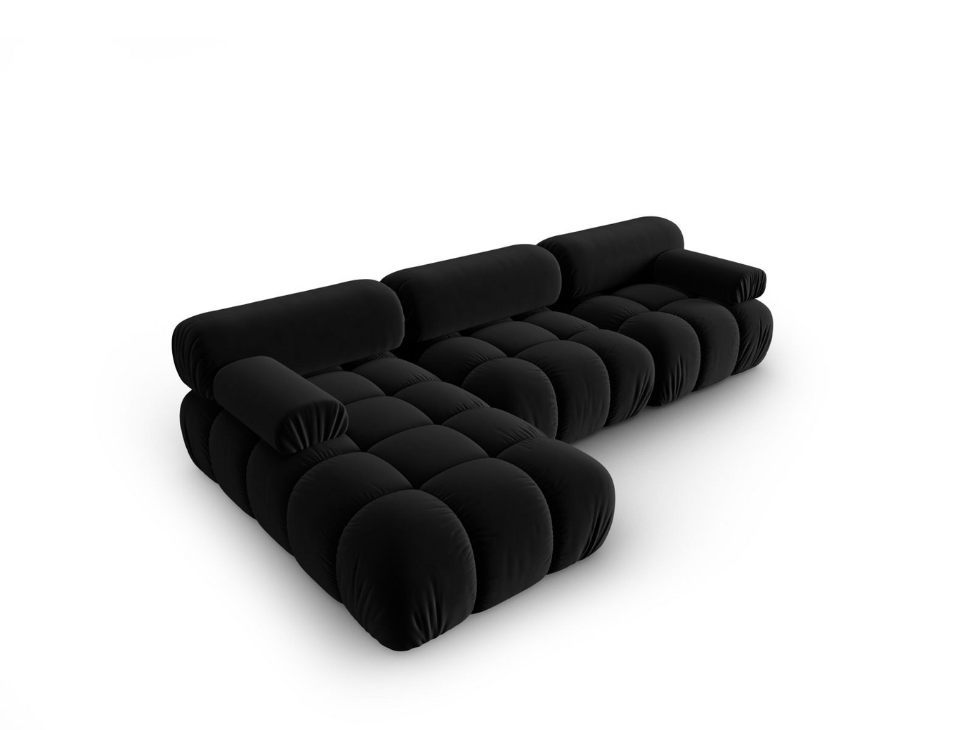 Cosmopolitan Design venstrevendt velourmodulhjørnesofa, "Cortina", 4-personers, 282 × 155 × 70 cm, Bluvel, sorte plastben
