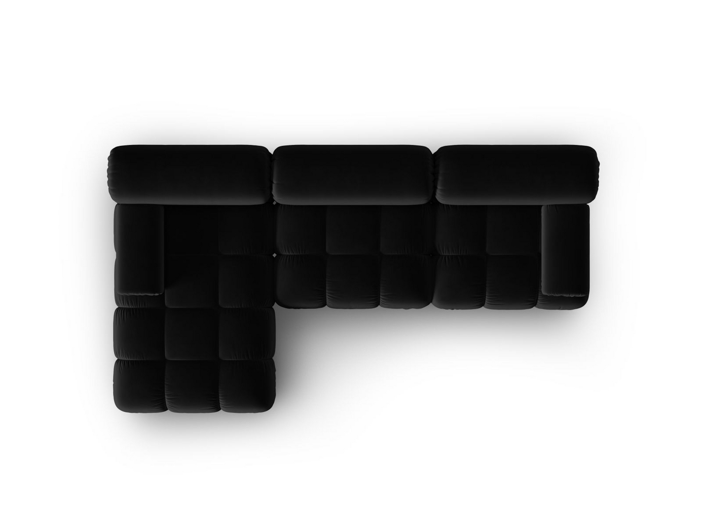 Cosmopolitan Design venstrevendt velourmodulhjørnesofa, "Cortina", 4-personers, 282 × 155 × 70 cm, Bluvel, sorte plastben