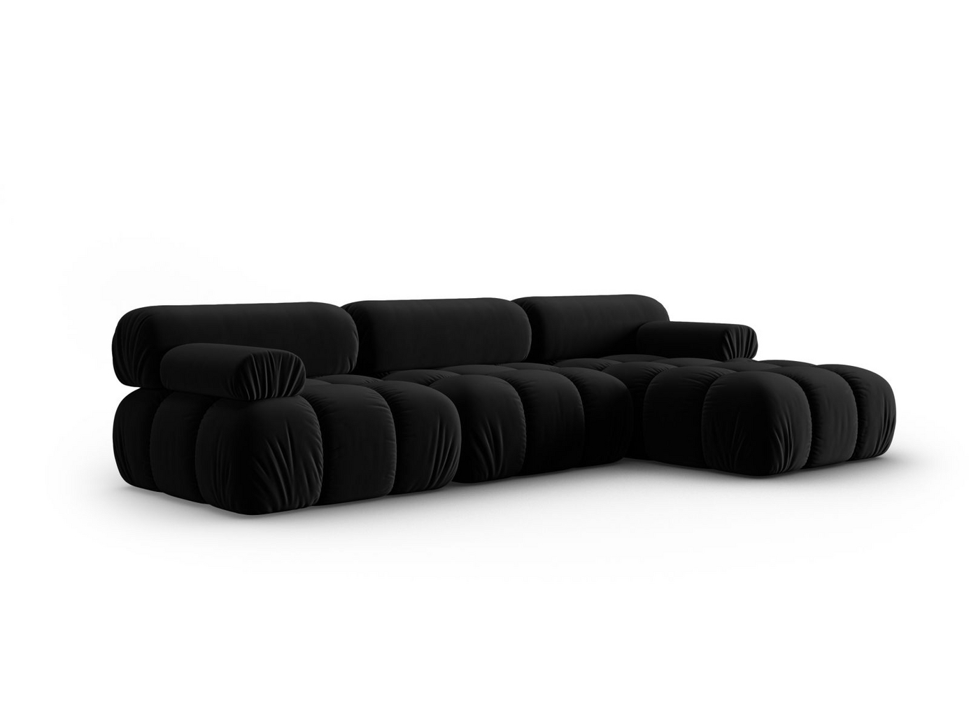 Cosmopolitan Design højrevendt velourmodulhjørnesofa, "Cortina", 4-personers, 282 × 155 × 70 cm, Bluvel, sorte plastben