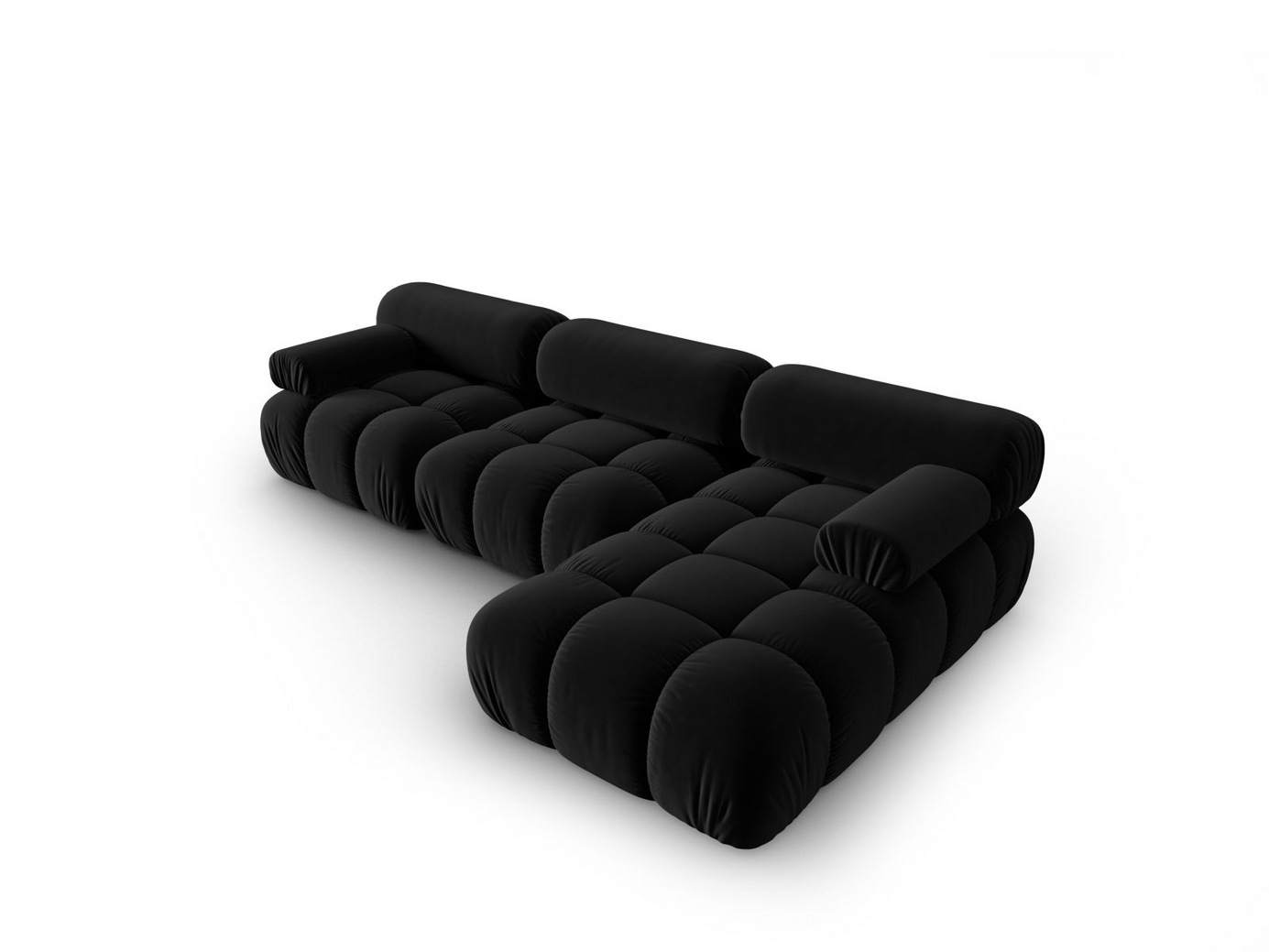 Cosmopolitan Design højrevendt velourmodulhjørnesofa, "Cortina", 4-personers, 282 × 155 × 70 cm, Bluvel, sorte plastben