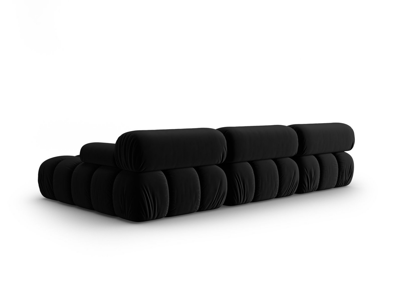 Cosmopolitan Design højrevendt velourmodulhjørnesofa, "Cortina", 4-personers, 282 × 155 × 70 cm, Bluvel, sorte plastben