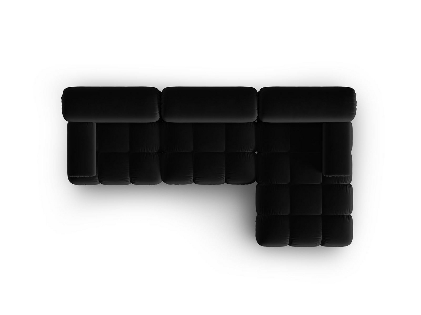 Cosmopolitan Design højrevendt velourmodulhjørnesofa, "Cortina", 4-personers, 282 × 155 × 70 cm, Bluvel, sorte plastben