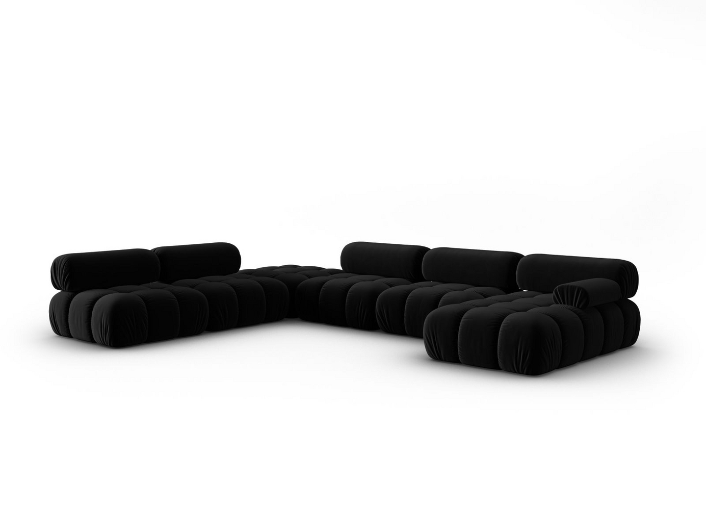 Cosmopolitan Design venstrevendt velourpanoramamodulhjørnesofa, "Cortina", 7-personers, 376 × 282 × 70 cm, Bluvel, sorte plastben