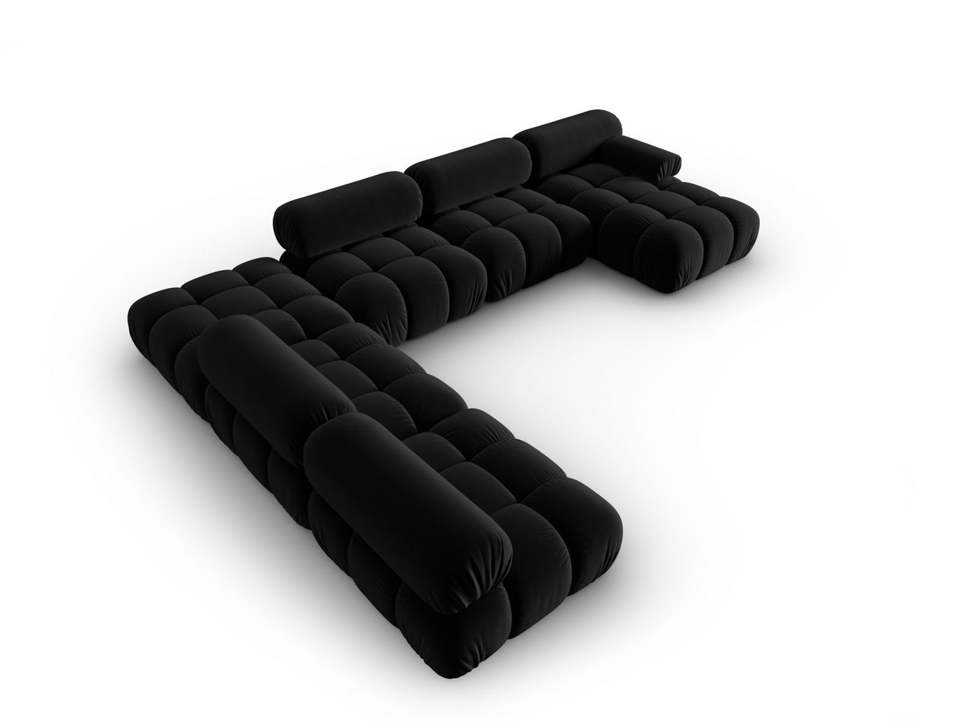 Cosmopolitan Design venstrevendt velourpanoramamodulhjørnesofa, "Cortina", 7-personers, 376 × 282 × 70 cm, Bluvel, sorte plastben