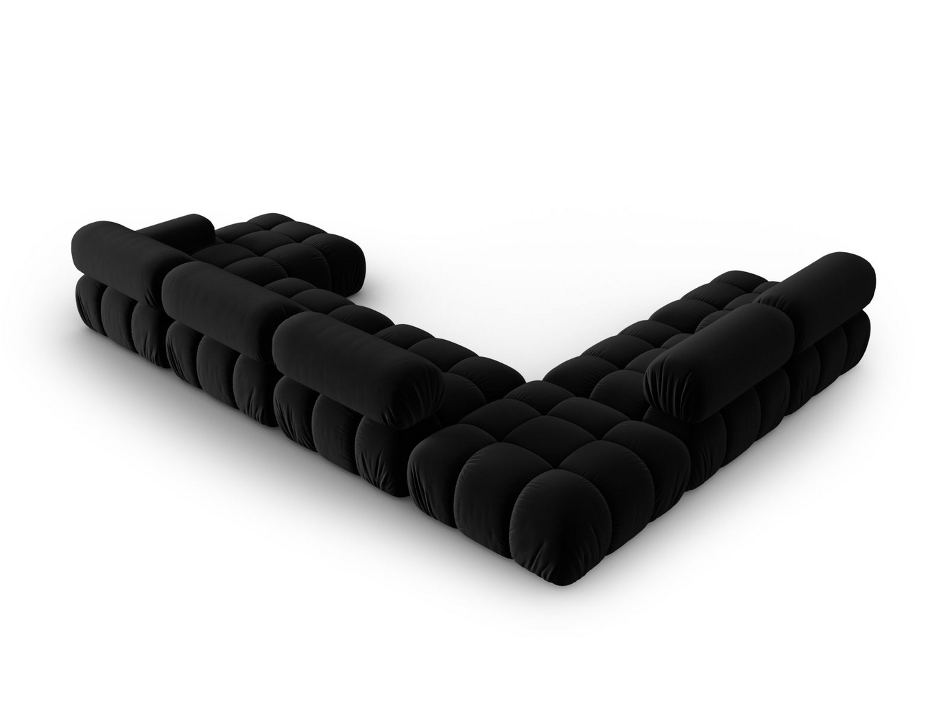 Cosmopolitan Design venstrevendt velourpanoramamodulhjørnesofa, "Cortina", 7-personers, 376 × 282 × 70 cm, Bluvel, sorte plastben