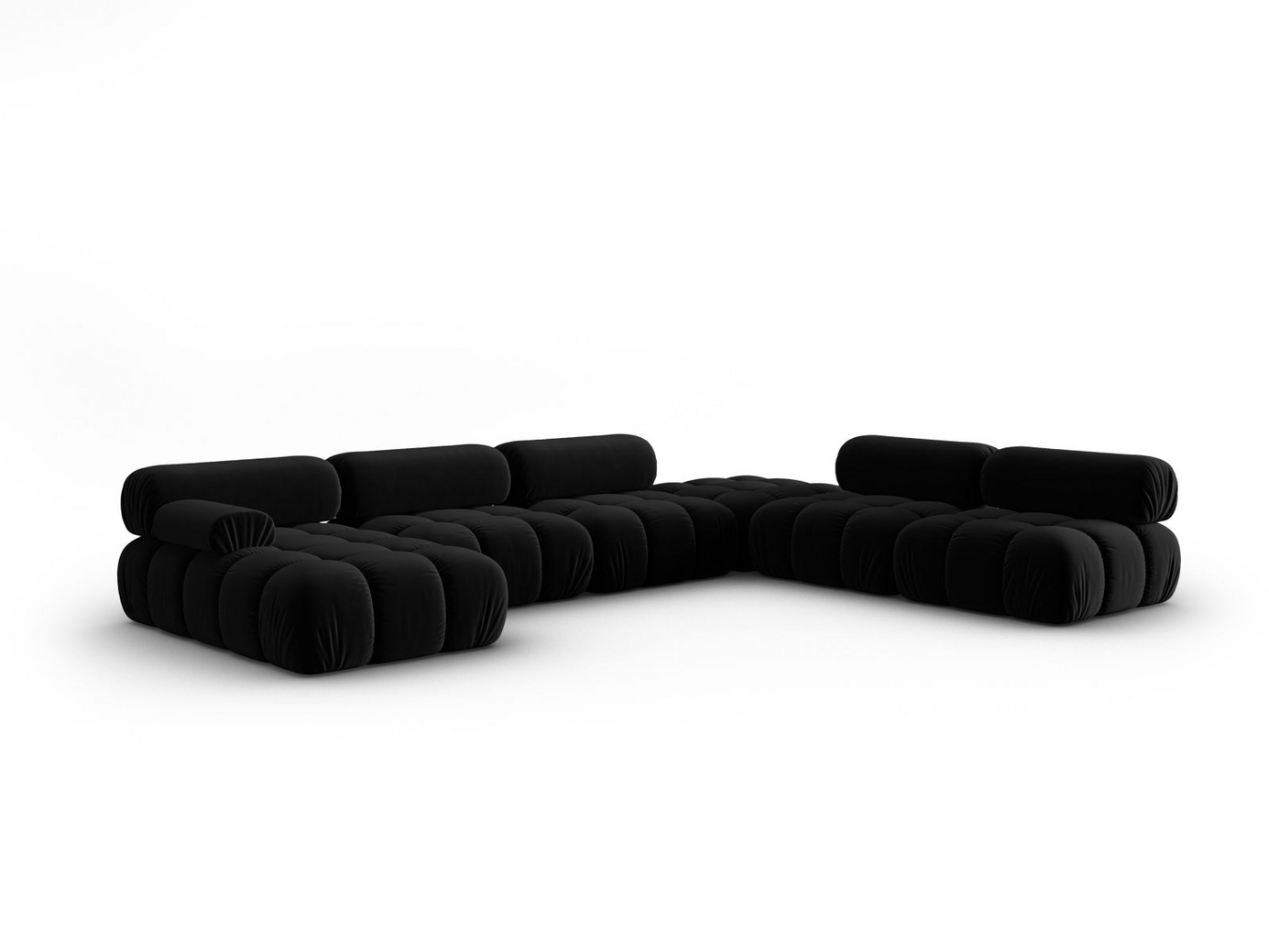 Cosmopolitan Design højrevendt velourpanoramamodulhjørnesofa, "Cortina", 7-personers, 376 × 282 × 70 cm, Bluvel, sorte plastben