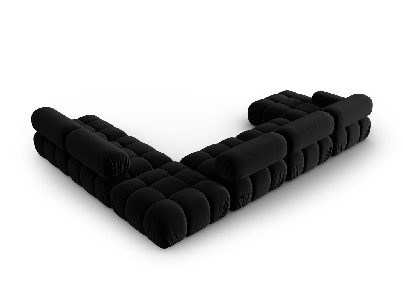 Cosmopolitan Design højrevendt velourpanoramamodulhjørnesofa, "Cortina", 7-personers, 376 × 282 × 70 cm, Bluvel, sorte plastben