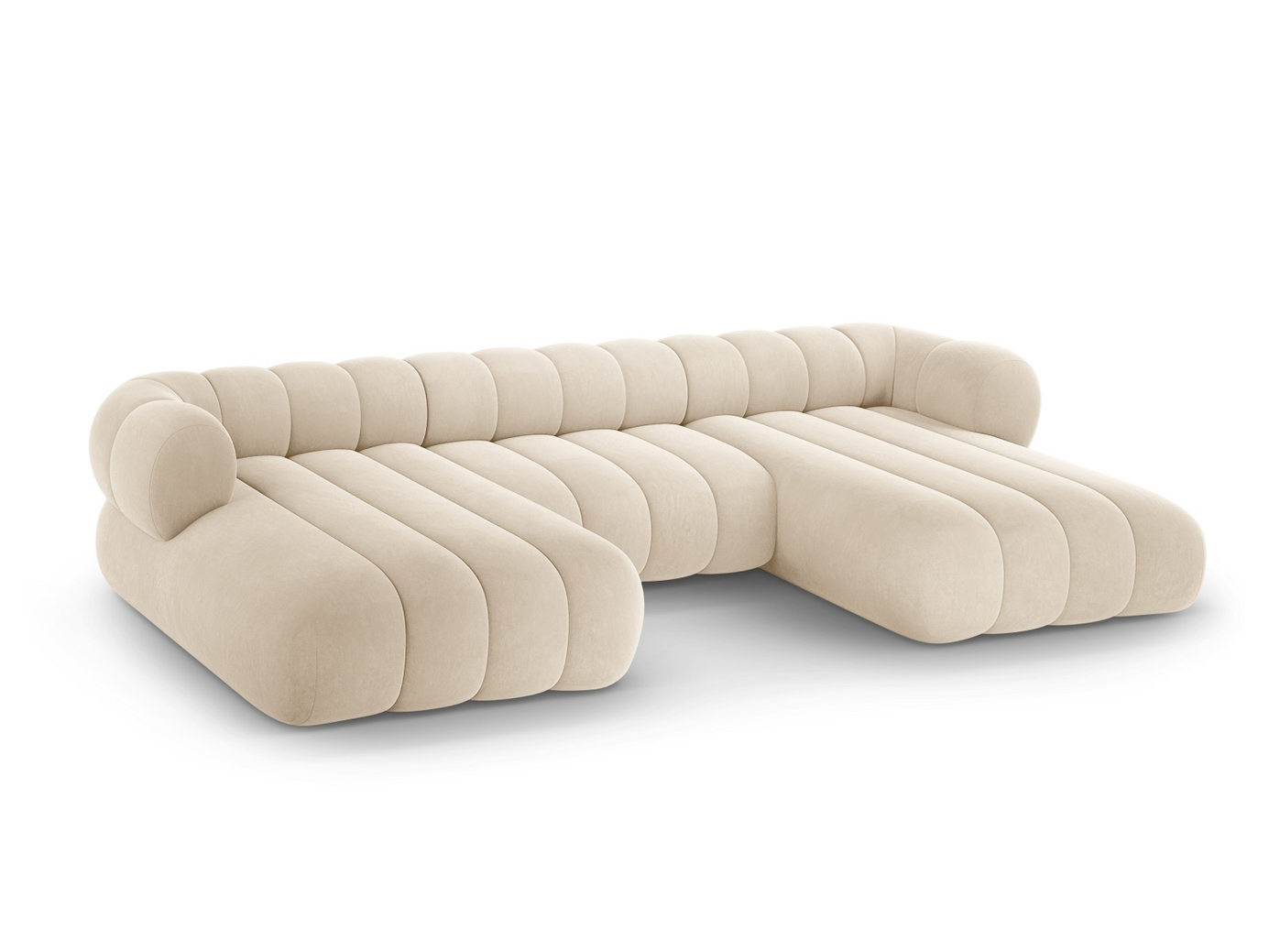 Cosmopolitan Design velourpanoramasofa, "Koge", 6-personers, 348 × 165 × 70 cm, Vogue, sorte plastben