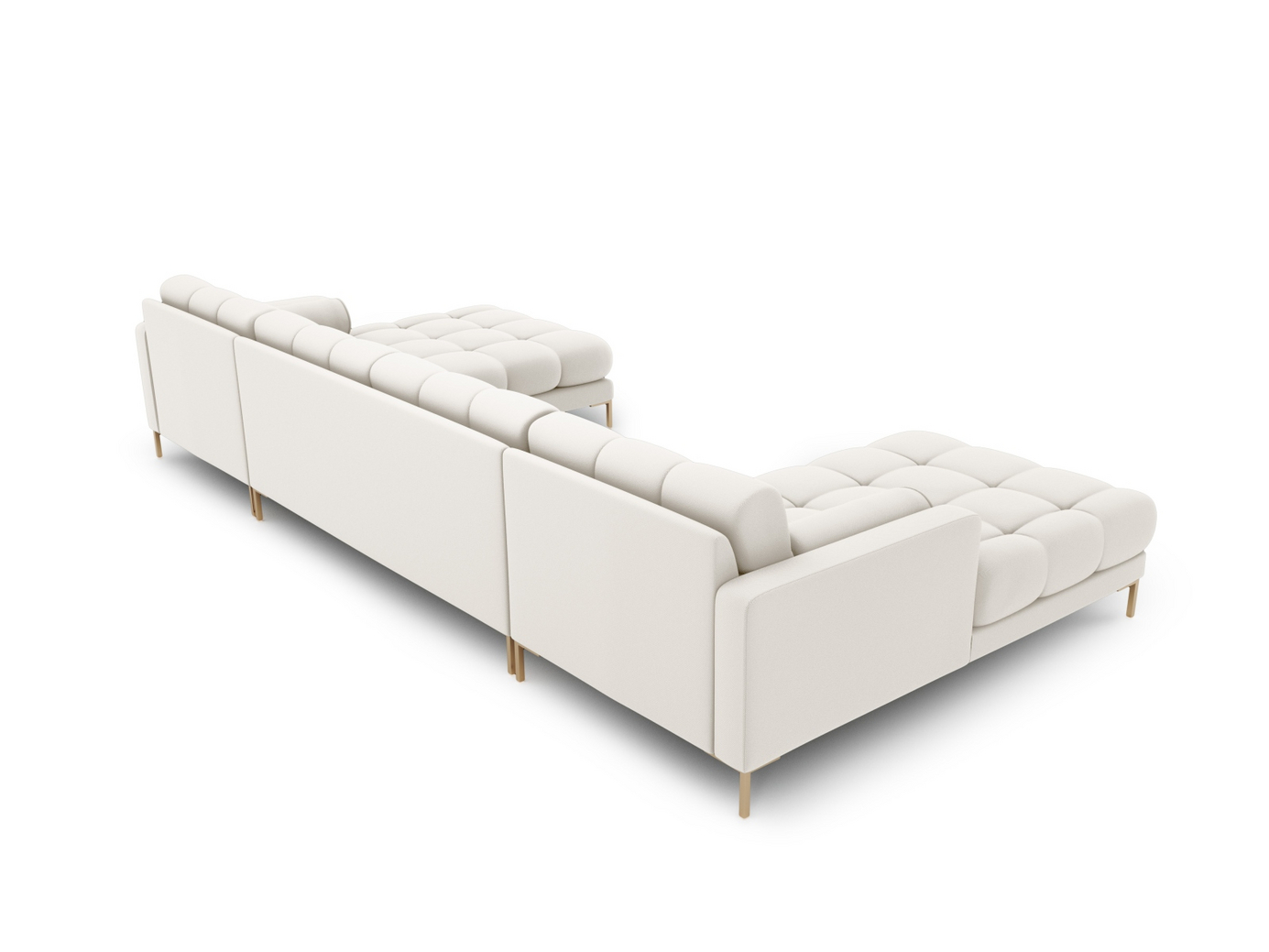 Cosmopolitan Design panoramasofa, "Bali", 7-personers, 383 × 185 × 75 cm, Neve, guldfarvede metalben
