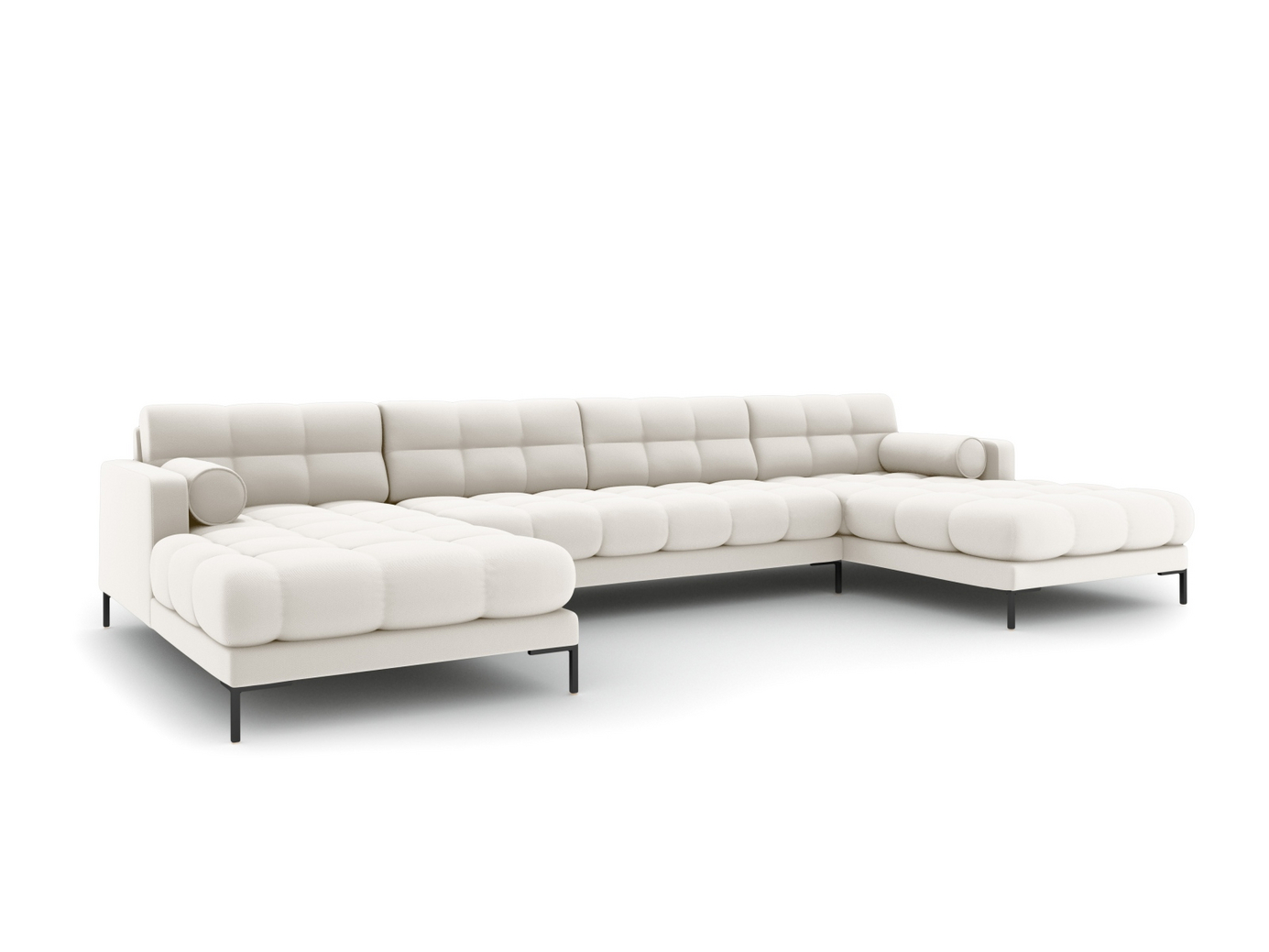 Cosmopolitan Design panoramasofa, "Bali", 7-personers, 383 × 185 × 75 cm, Neve, sorte metalben