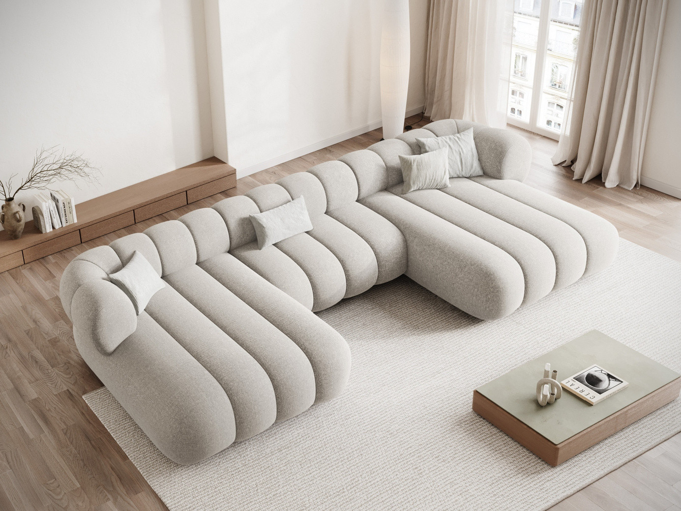 Cosmopolitan Design panoramasofa, "Koge", 6-personers, 348 × 165 × 70 cm, Eden 10, sorte plastben