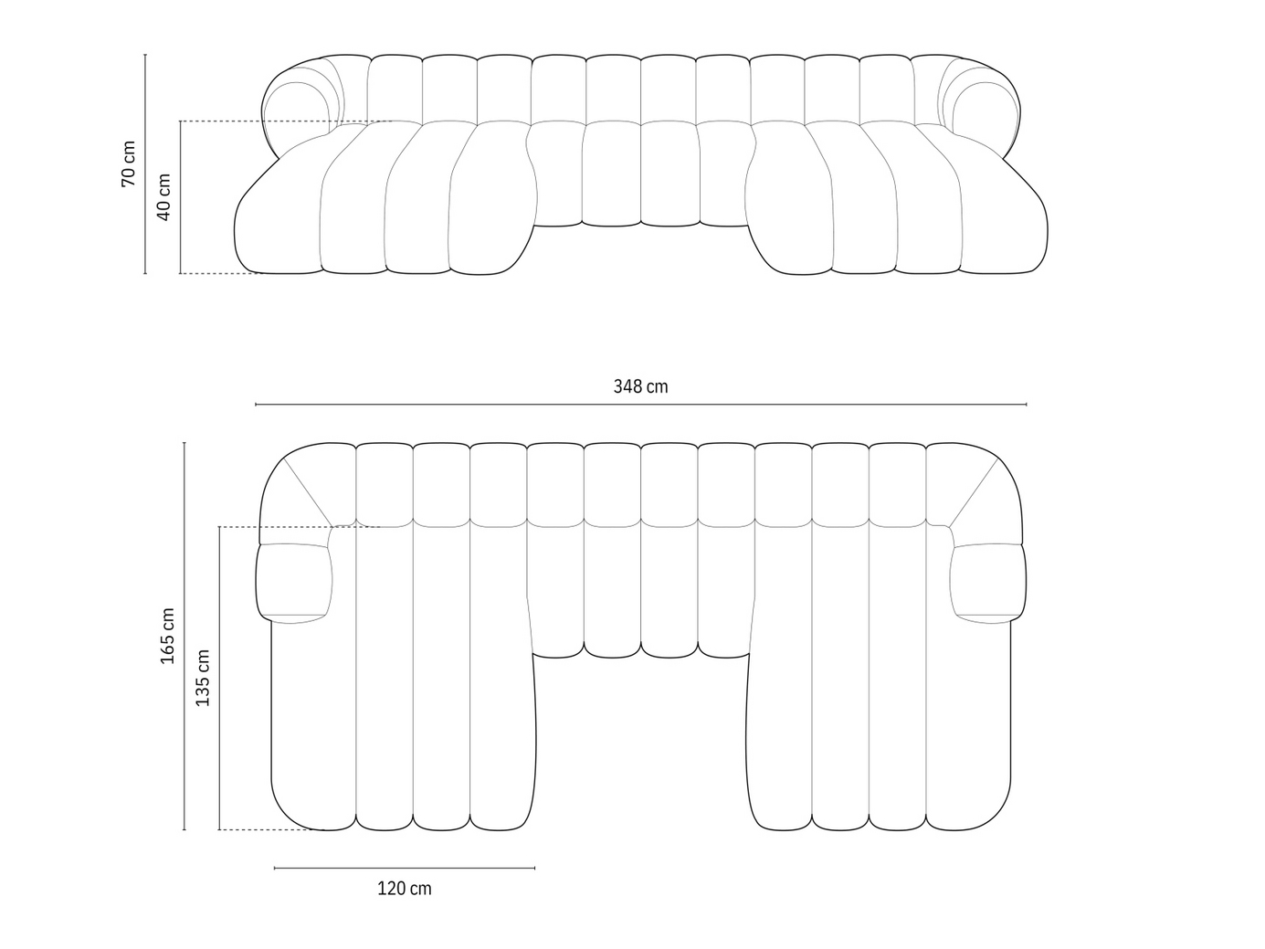 Cosmopolitan Design panoramasofa, "Koge", 6-personers, 348 × 165 × 70 cm, Eden 10, sorte plastben