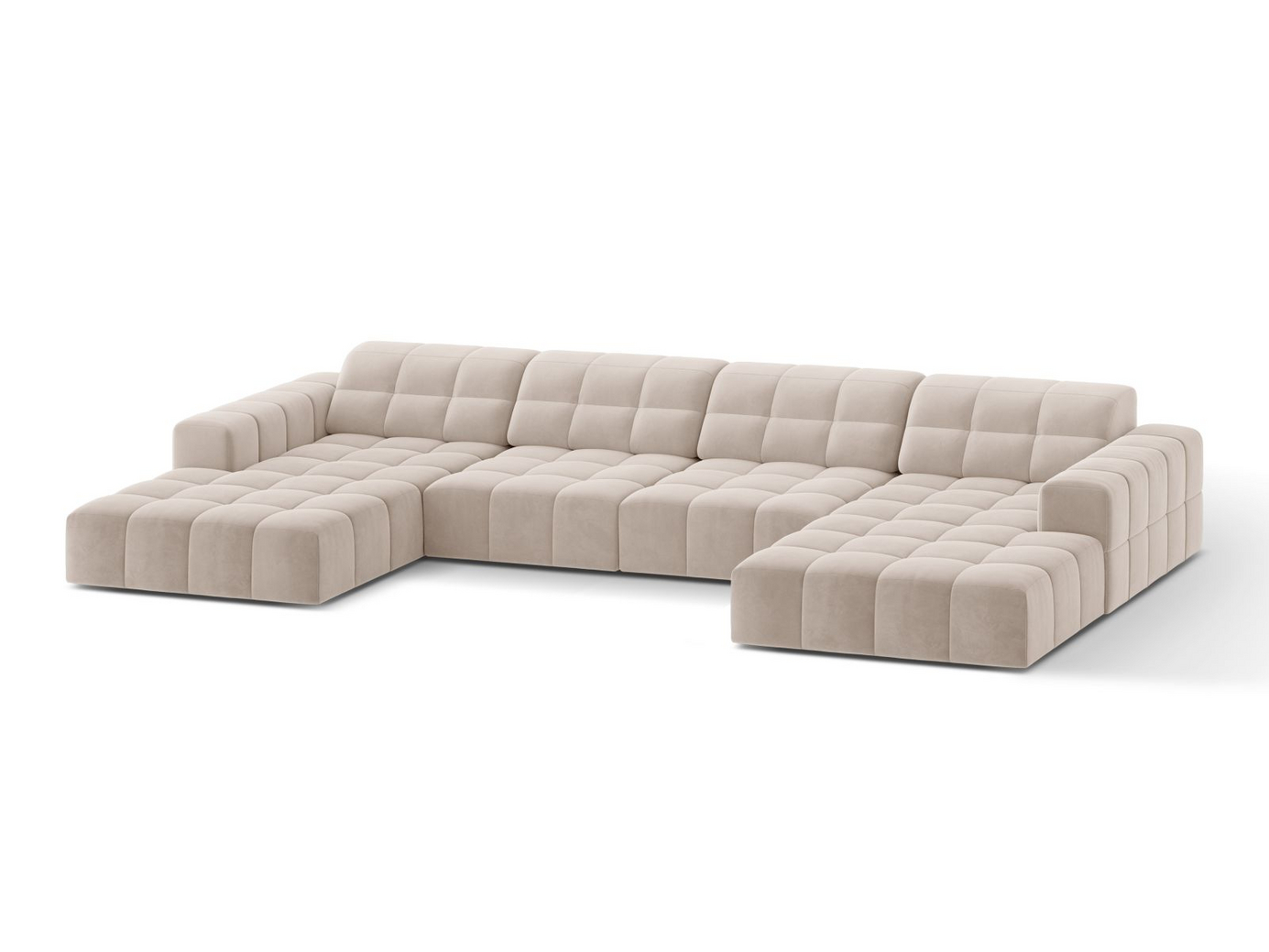 Cosmopolitan Design velourpanoramasofa, "Chicago", 6-personers, 375 × 167 × 78 cm, Venus, sorte plastben