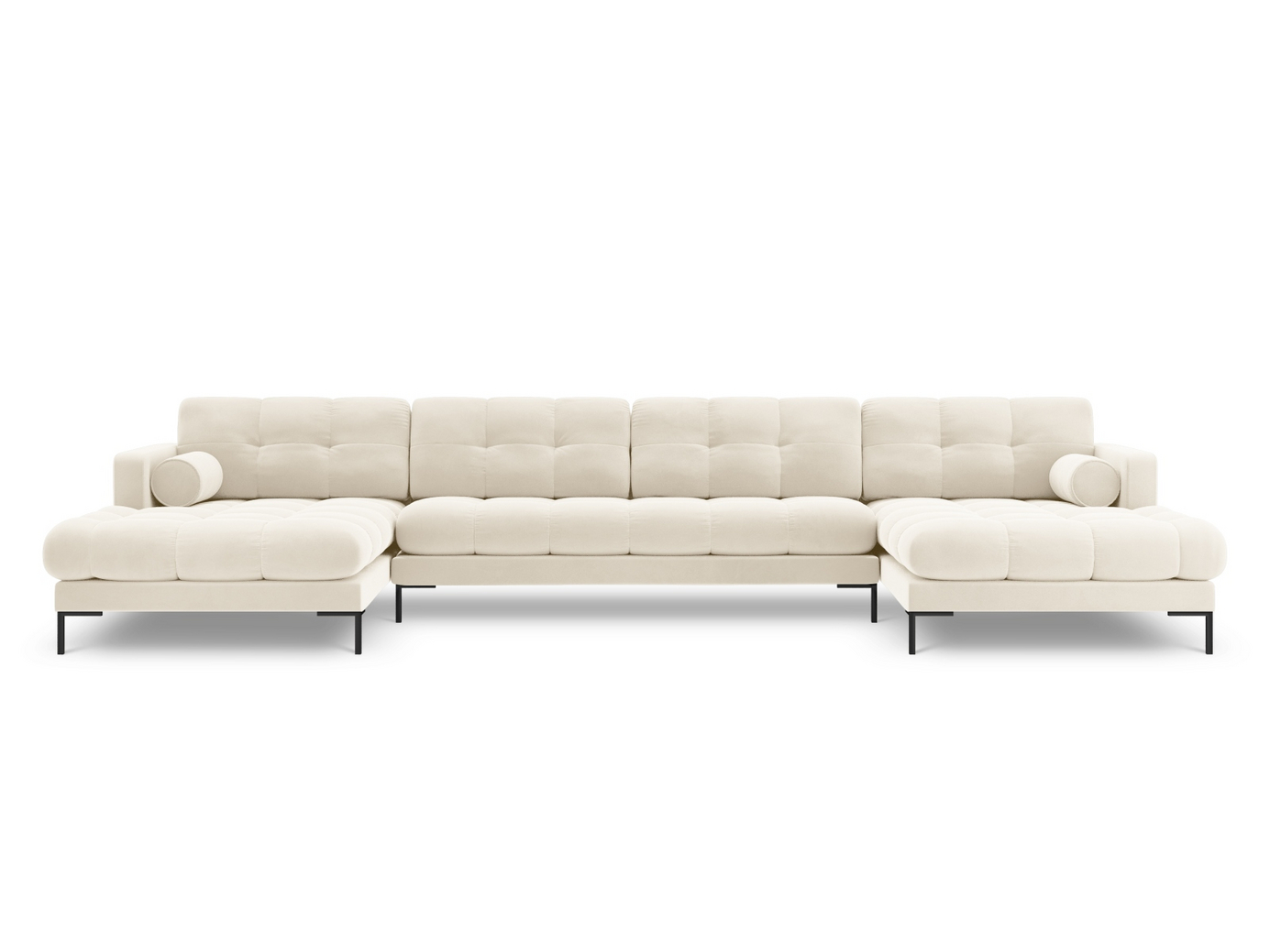 Cosmopolitan Design velourpanoramasofa, "Bali", 7-personers, 383 × 185 × 75 cm, Bluvel, sorte metalben
