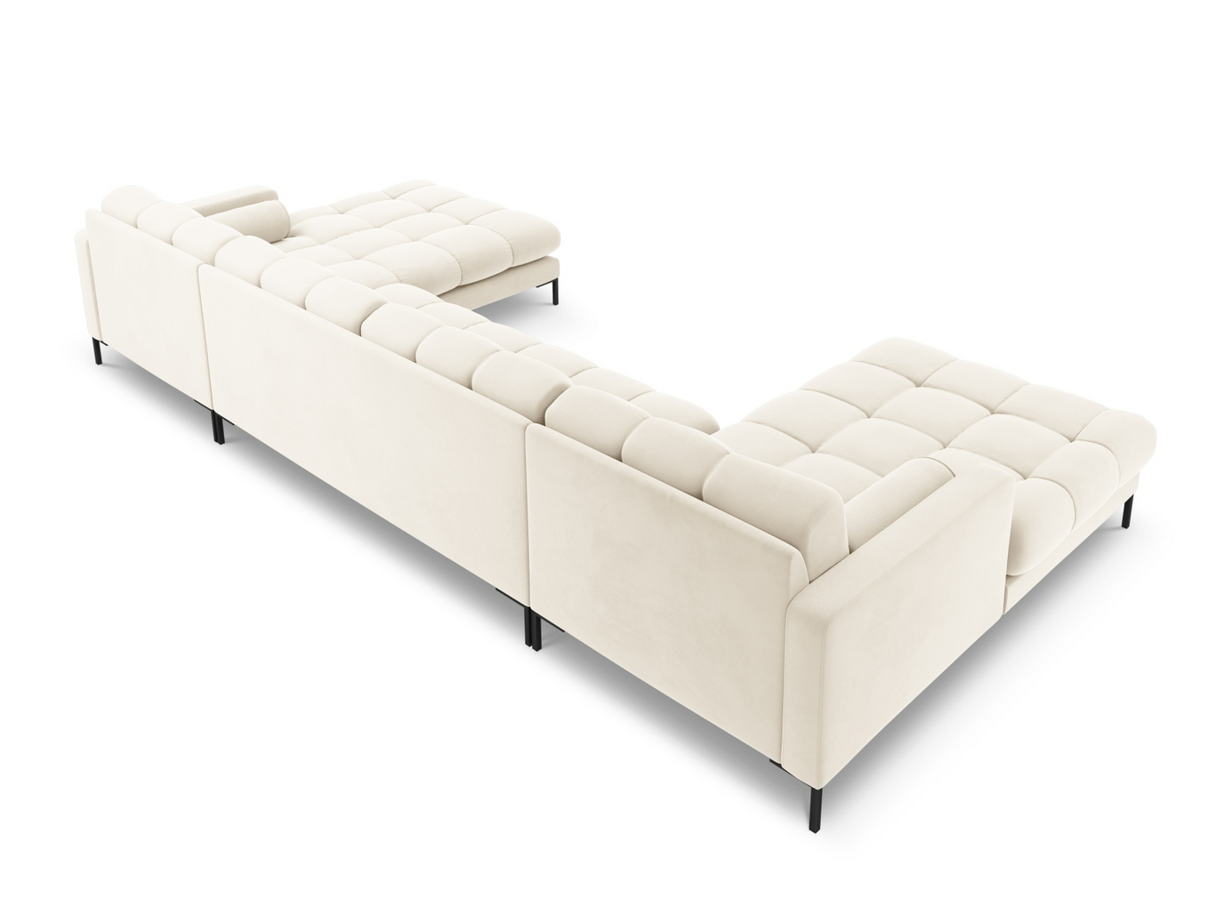 Cosmopolitan Design velourpanoramasofa, "Bali", 7-personers, 383 × 185 × 75 cm, Bluvel, sorte metalben