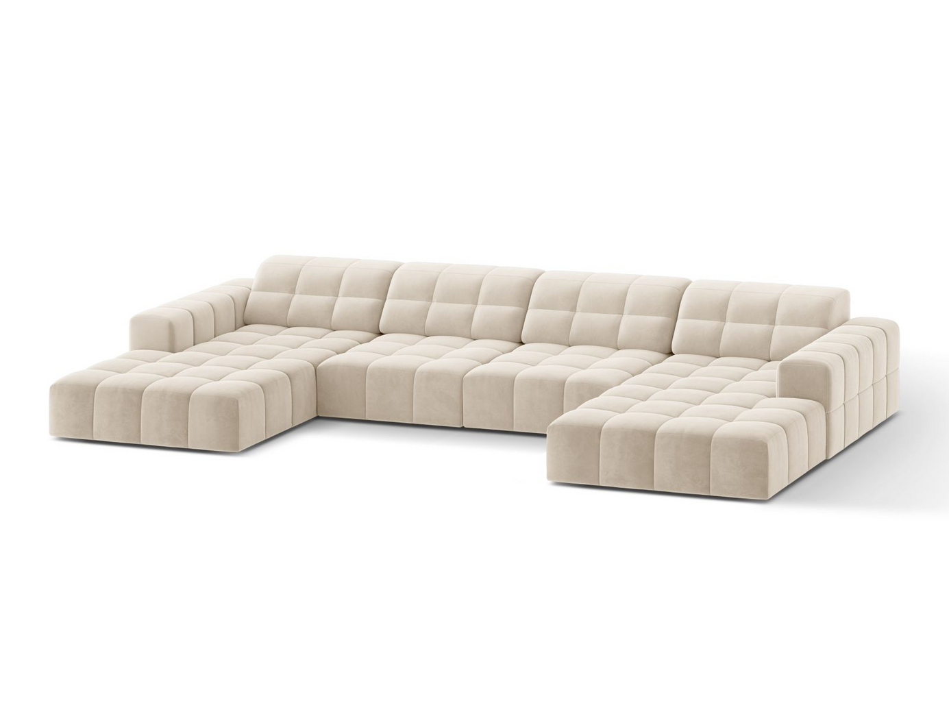 Cosmopolitan Design velourpanoramasofa, "Chicago", 6-personers, 375 × 167 × 78 cm, Bluvel, sorte plastben