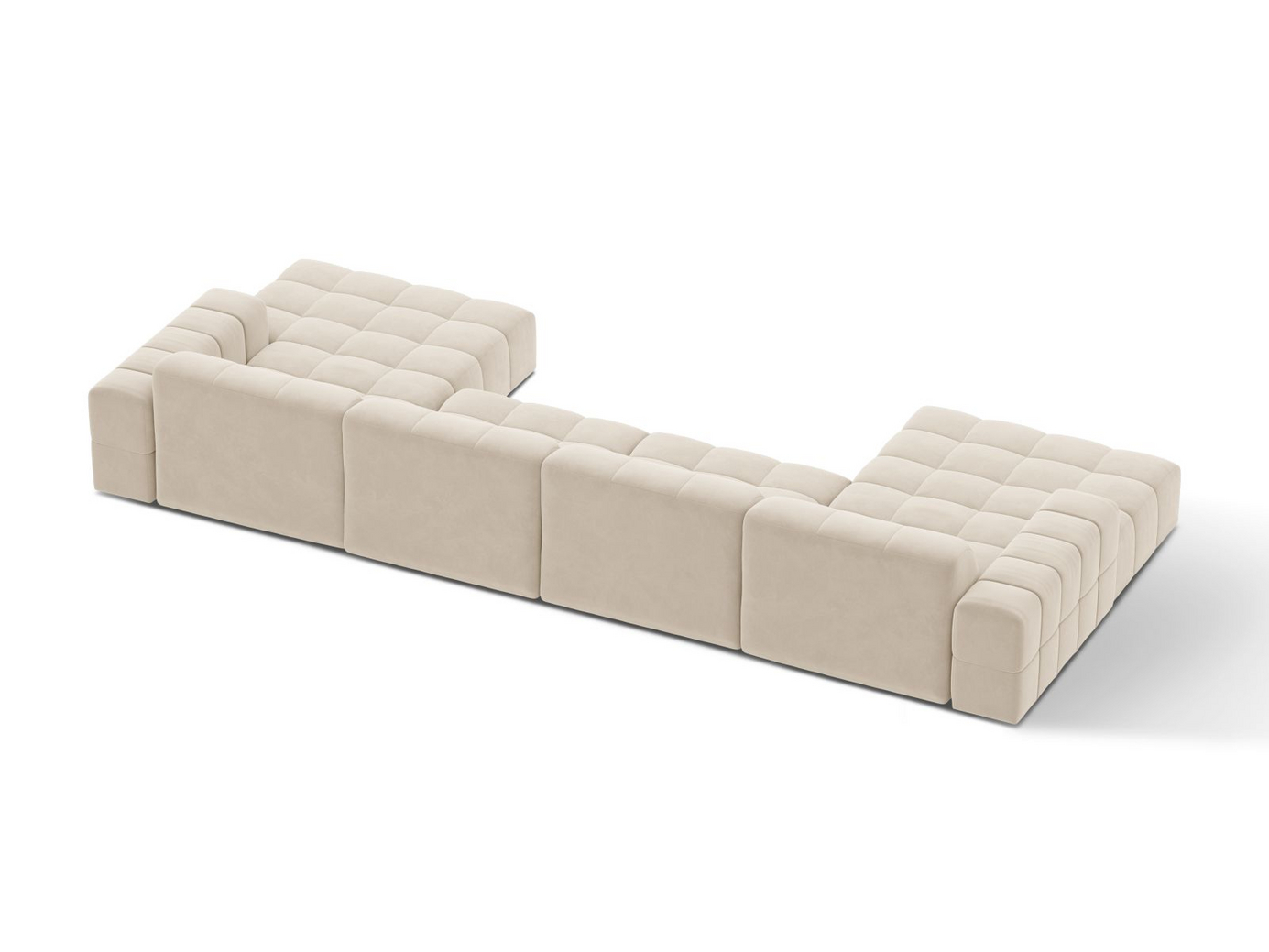 Cosmopolitan Design velourpanoramasofa, "Chicago", 6-personers, 375 × 167 × 78 cm, Bluvel, sorte plastben