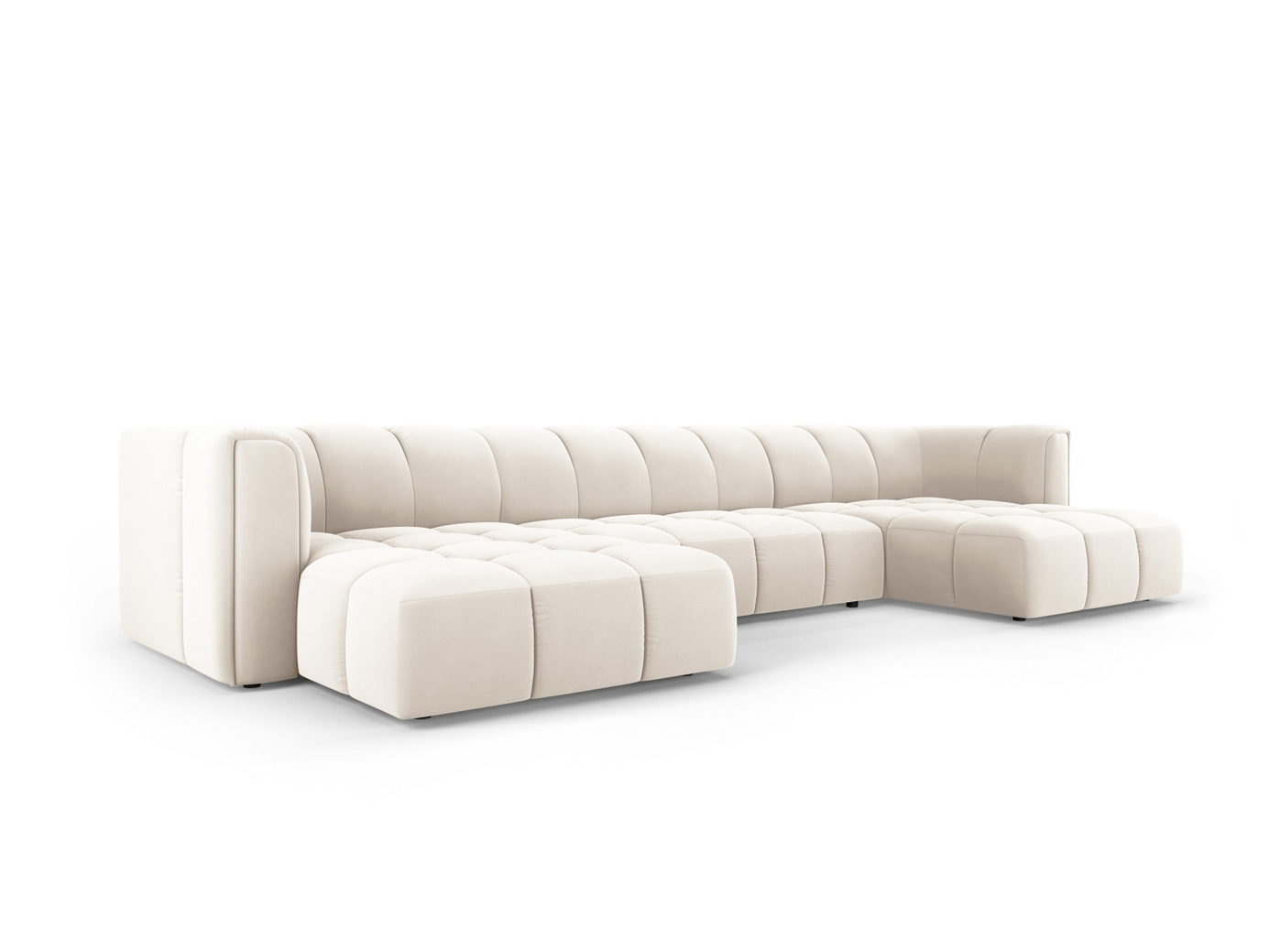 Cosmopolitan Design velourpanoramasofa, "Moritz", 5-personers, 346 × 160 × 70 cm, Bluvel, sorte plastben