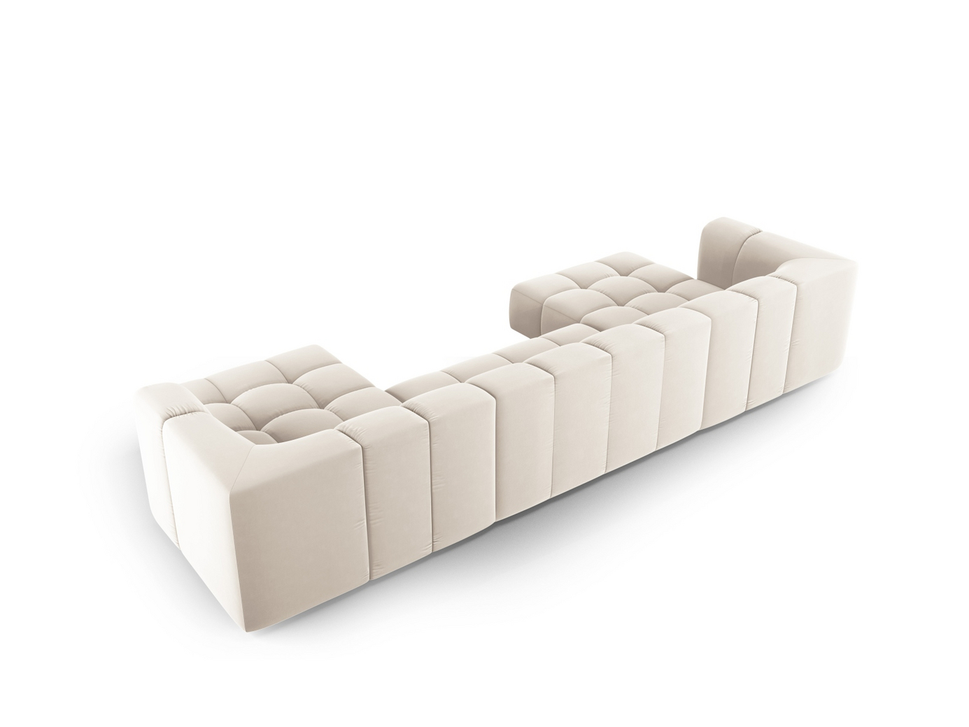 Cosmopolitan Design velourpanoramasofa, "Moritz", 5-personers, 346 × 160 × 70 cm, Bluvel, sorte plastben
