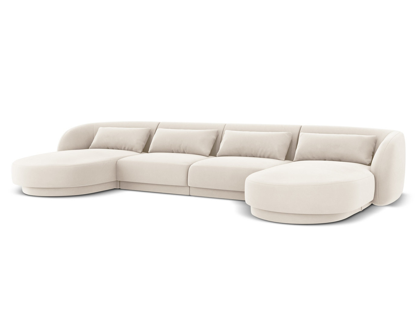 Cosmopolitan Design velourpanoramasofa, "Tulum", 5-personers, 330 × 156 × 70 cm, Bluvel, sorte plastben