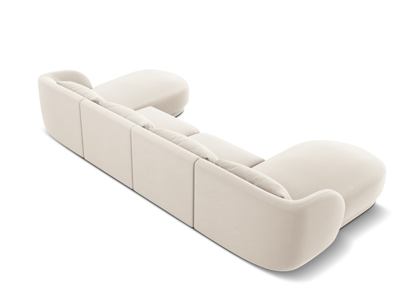 Cosmopolitan Design velourpanoramasofa, "Tulum", 5-personers, 330 × 156 × 70 cm, Bluvel, sorte plastben