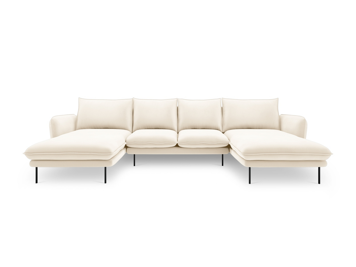 Cosmopolitan Design velourpanoramasofa, "Vienna", 6-personers, 350 × 170 × 95 cm, Bluvel, sorte metalben