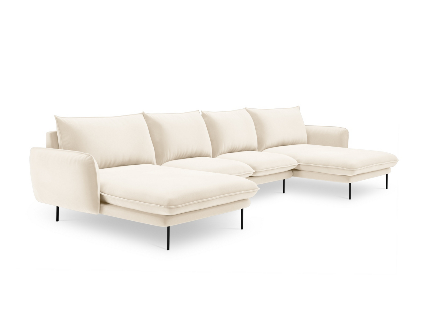 Cosmopolitan Design velourpanoramasofa, "Vienna", 6-personers, 350 × 170 × 95 cm, Bluvel, sorte metalben