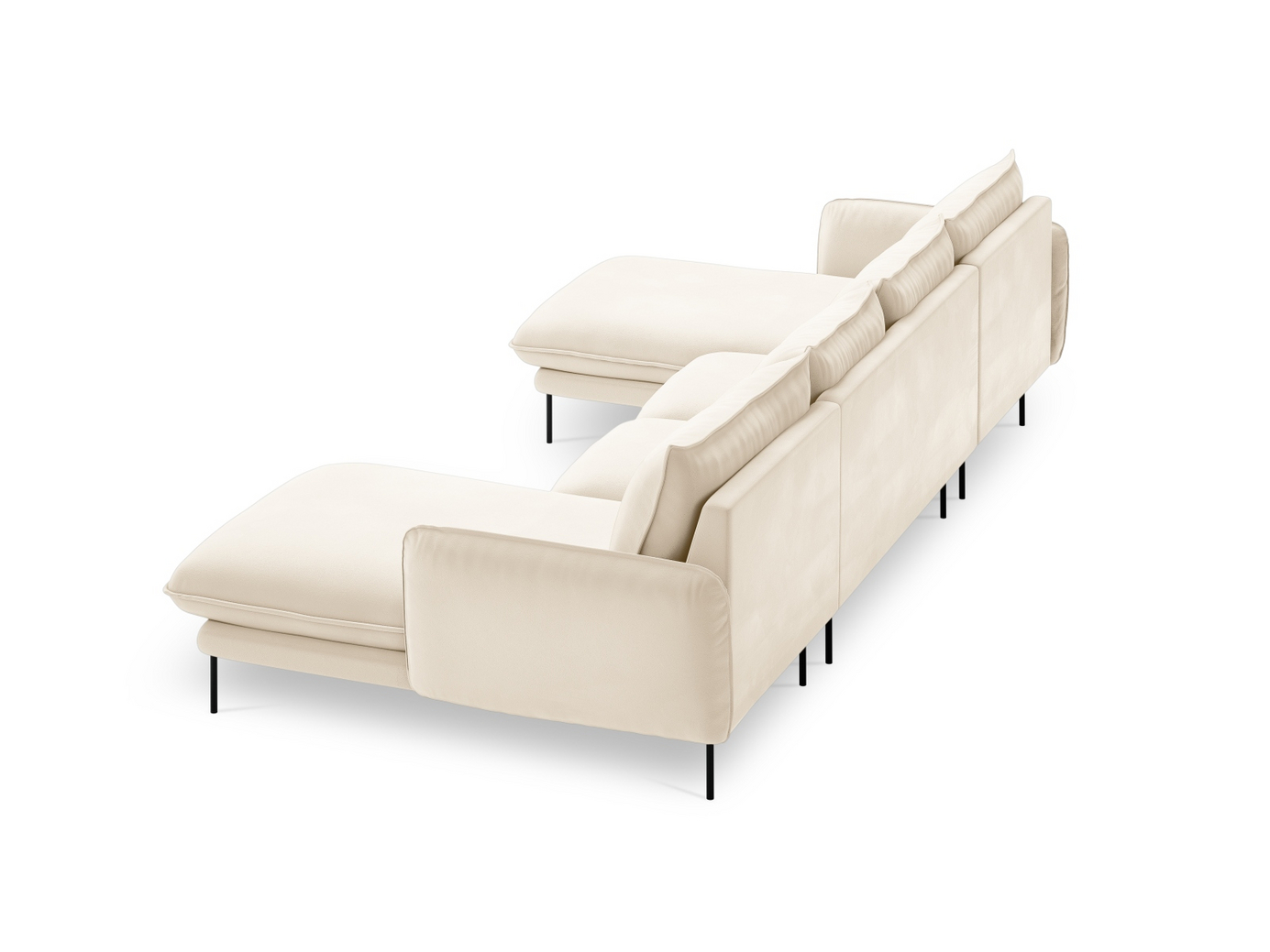 Cosmopolitan Design velourpanoramasofa, "Vienna", 6-personers, 350 × 170 × 95 cm, Bluvel, sorte metalben