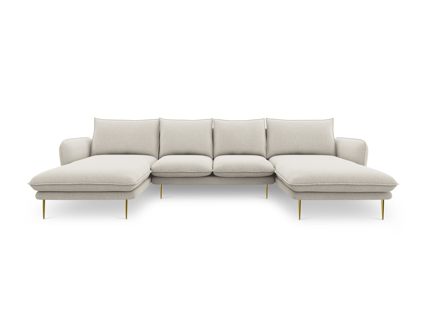 Cosmopolitan Design panoramasofa, "Vienna", 6-personers, 350 × 170 × 95 cm, Positano, guldfarvede metalben